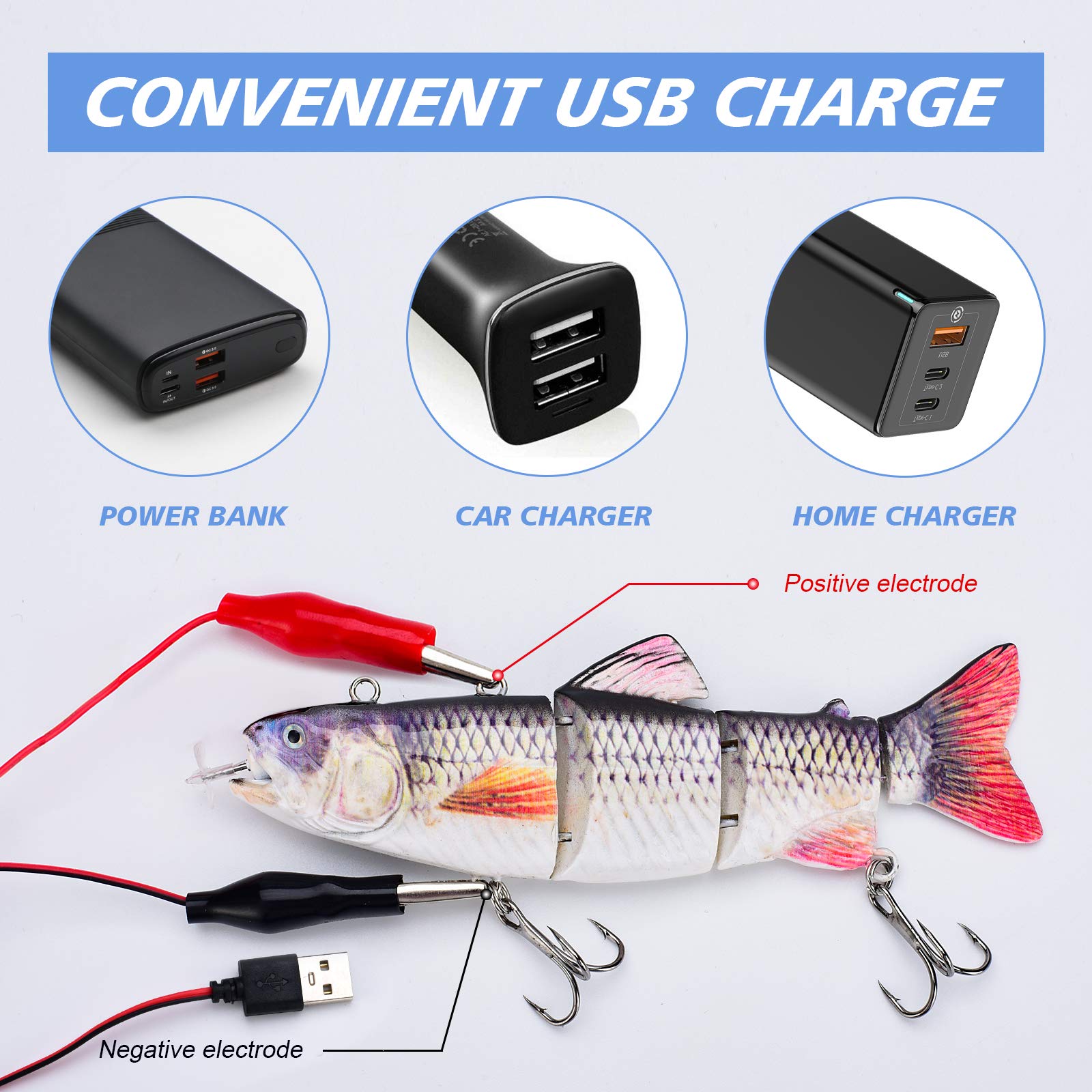 ODS Señuelo Robótico para la Pesca, Señuelo de Pesca Eléctrico Auto-Nadador de 5,12" Señuelo segmentado con Anzuelos Agua Dulce Agua Salada