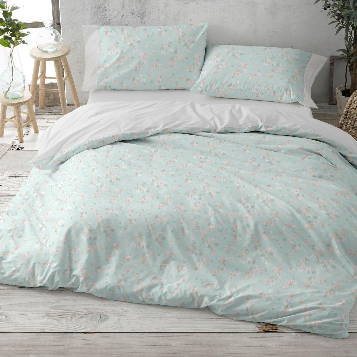 Burrito Blanco Funda Nórdica Estampada 100% Algodón 200 Hilos Cama 135 Agua | Incluye Bajera y Funda de Almohada | Cierre de Botones | Tacto Suave | Larga Duración | Fabricado en España