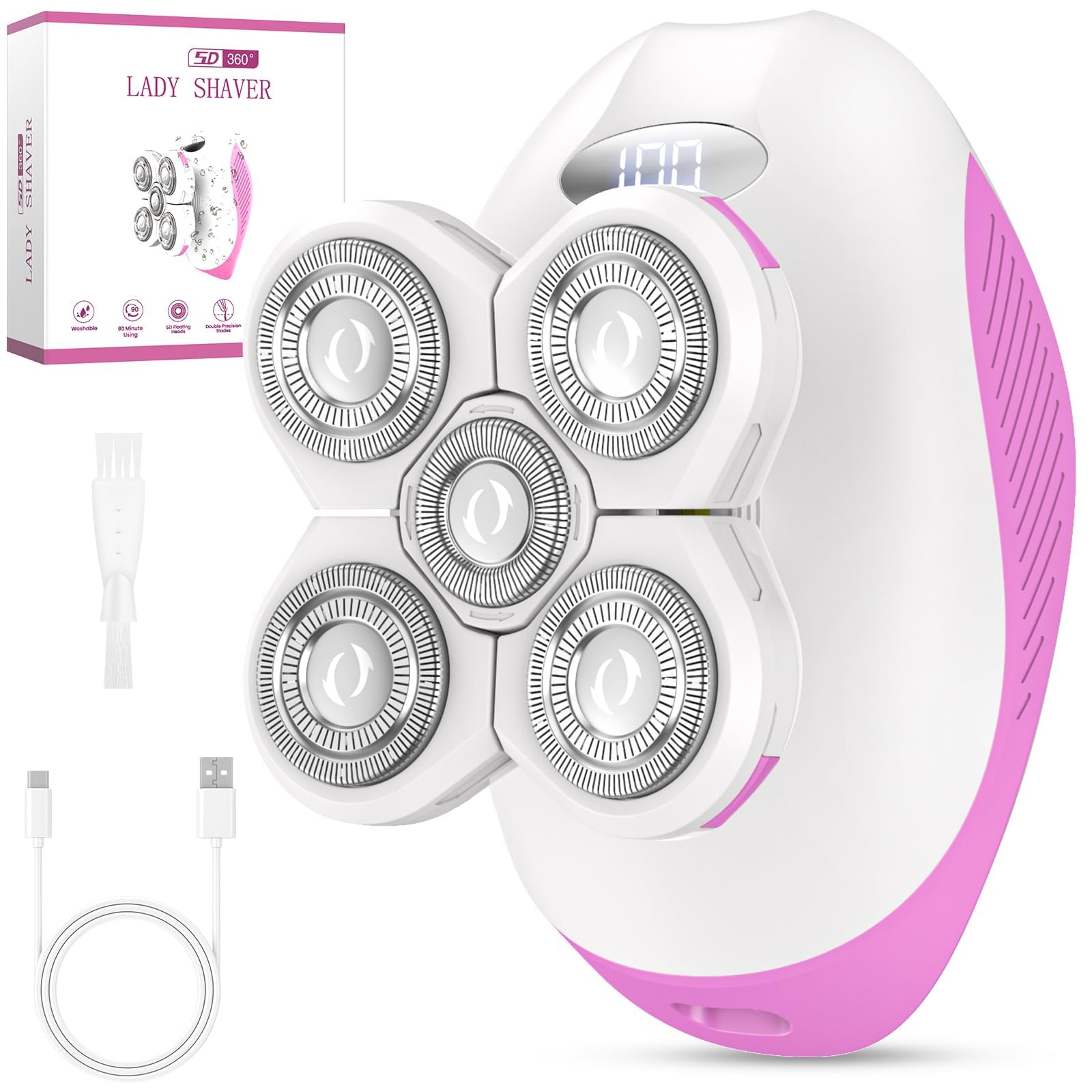 Electric Razors for Women, Rechargeable Painless Full-Body Shaver, Anti-Slip Cordless Waterproof Wet Dry Trimmer, Smooth Close Shave for Legs Face Underarms Bikini, Cherry