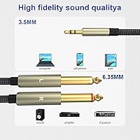 Vista 2 de 10 pies - 0.138 in 1/8 TRS a doble 0.250 in 1/4 TS mono Breakout Cable adaptador de cable estéreo divisor en Y compatible con iPhone, iPod, tarjeta