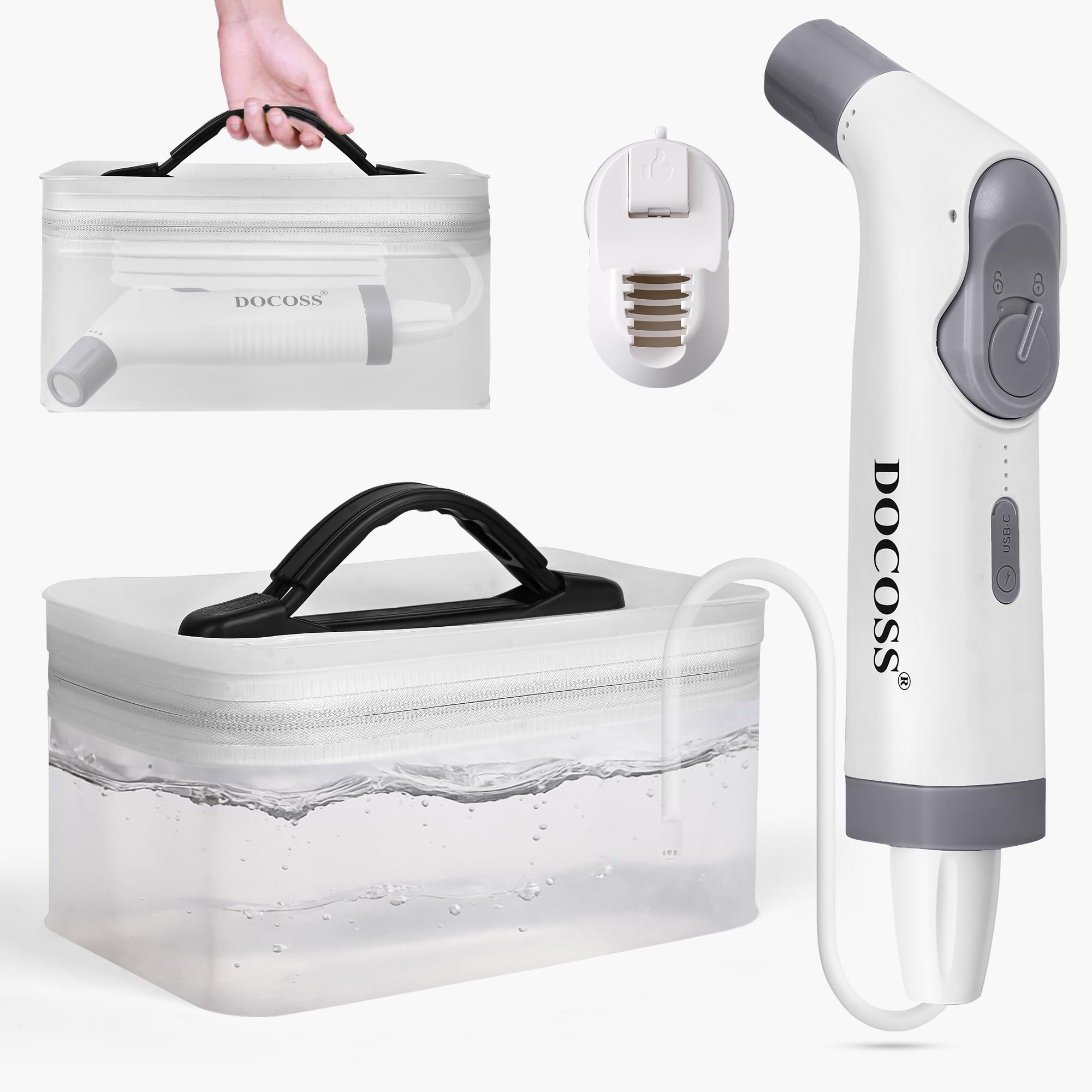 Docoss Electric Portable Jet Spray Bidet for Toilet for International Travel with 2.3L Water Tank – Rechargeable Portable Bidet Spray with 2 Modes(White)