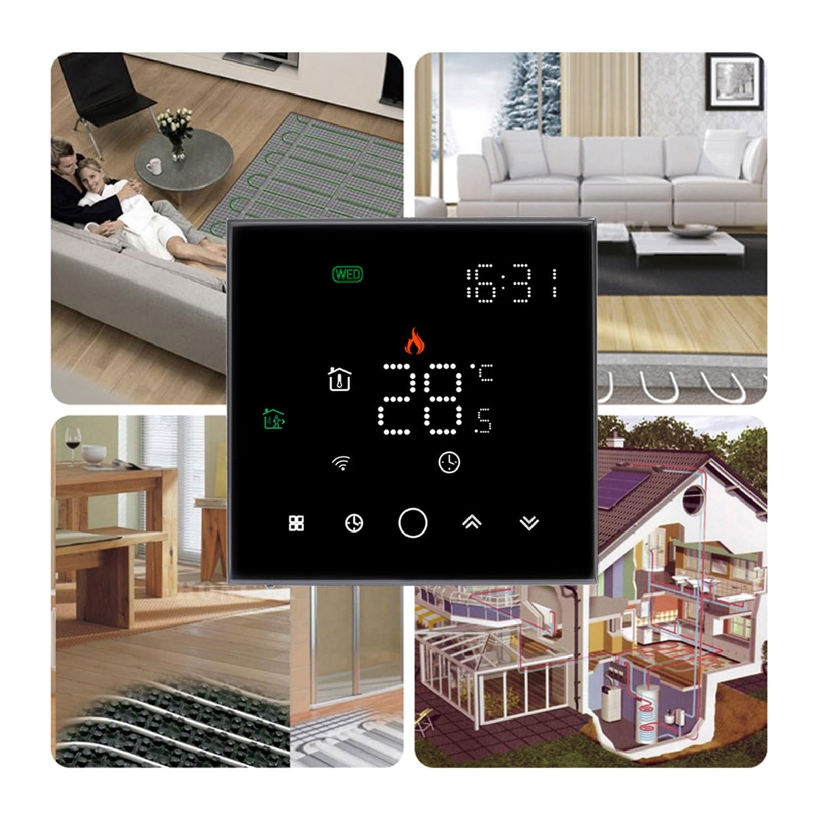 Termostat WiFi Inteligentny dotyk Ciepła podłoga Regulator temperatury Elektryczne ogrzewanie podłogowe Kocioł gazowy APP Zdalne sterowanie Precyzja łatwość Konfiguracji(No wifi white GC)