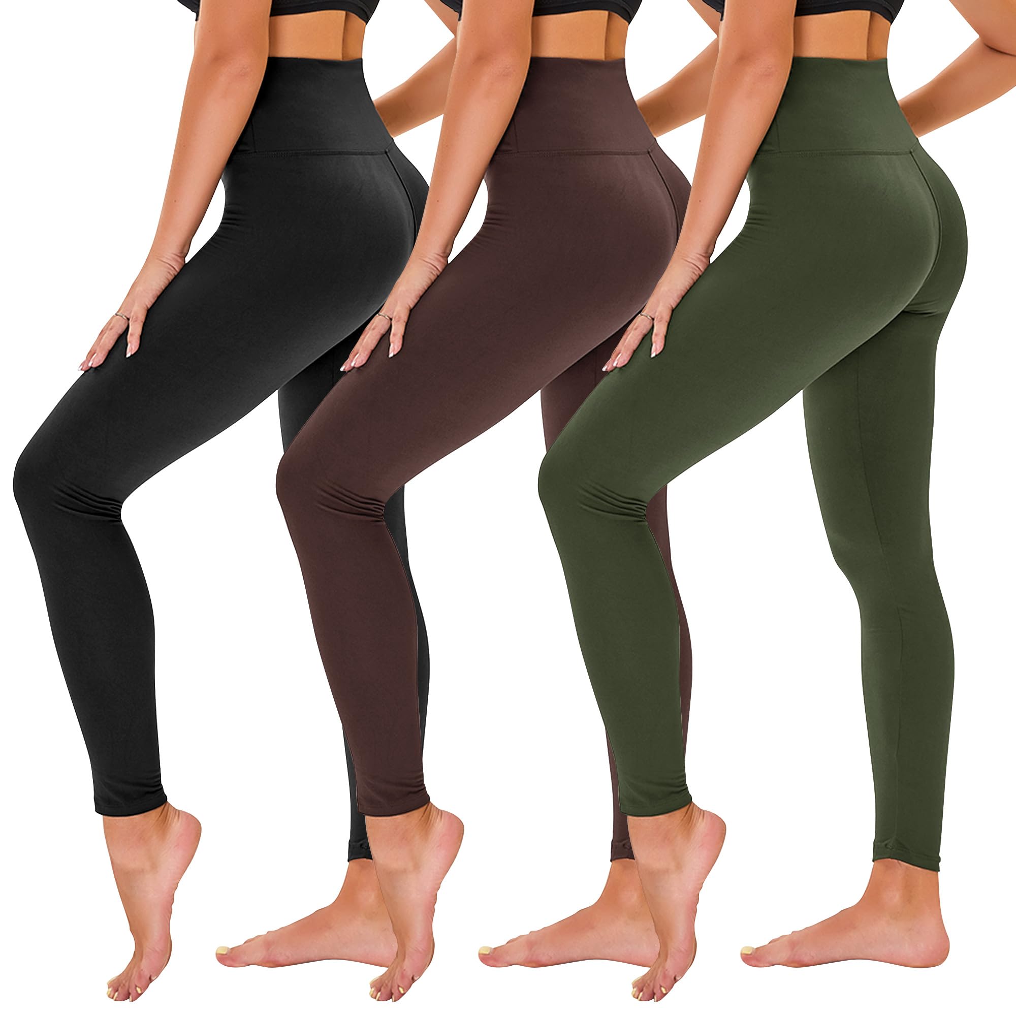TNNZEET 3 Pack Leggings for Women - Black Tummy Control High Waisted Soft Yoga Pants for Workout Gym Running with Pockets