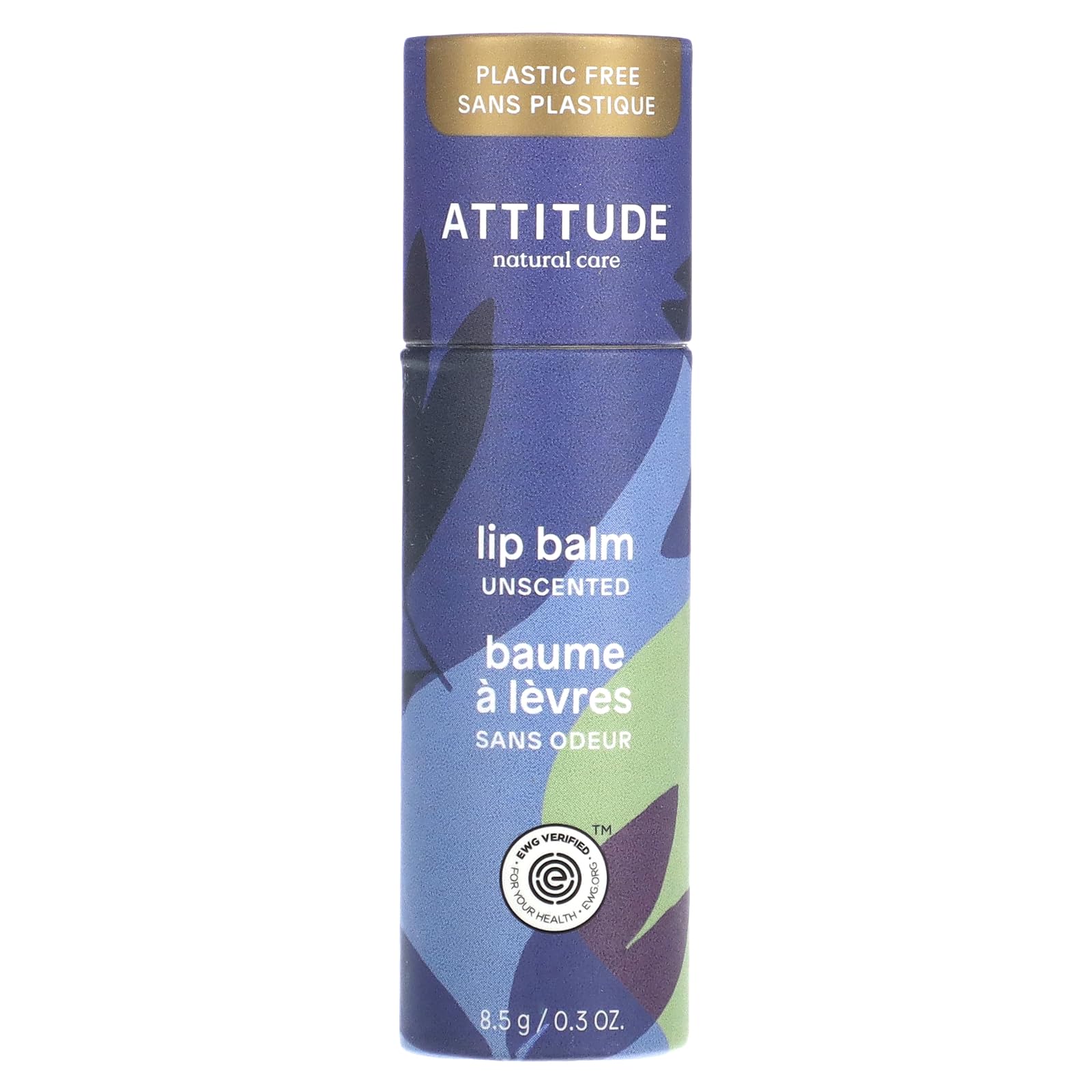 ATTITUDE Lip Balm, Natural Origin, Nourishes & Protects, Shea Butter, Coconut & Castor Oils, EWG Verified, For Dry Lips, Men and Women, Vegan, Unscented, 0.3 OzEWG Verified