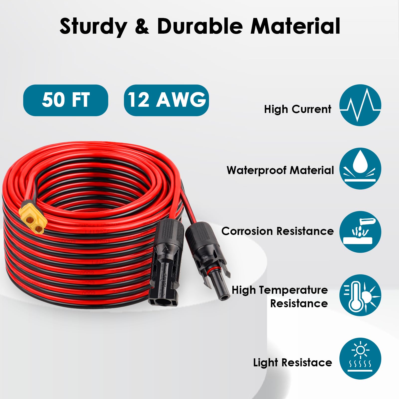 MOOKEERF Cable de extensión de carga solar a XT60, 12 AWG, 50 pies, XT60, conector solar a XT60, cable adaptador para panel solar a estación de energía portátil, generador solar, paquete de baterías