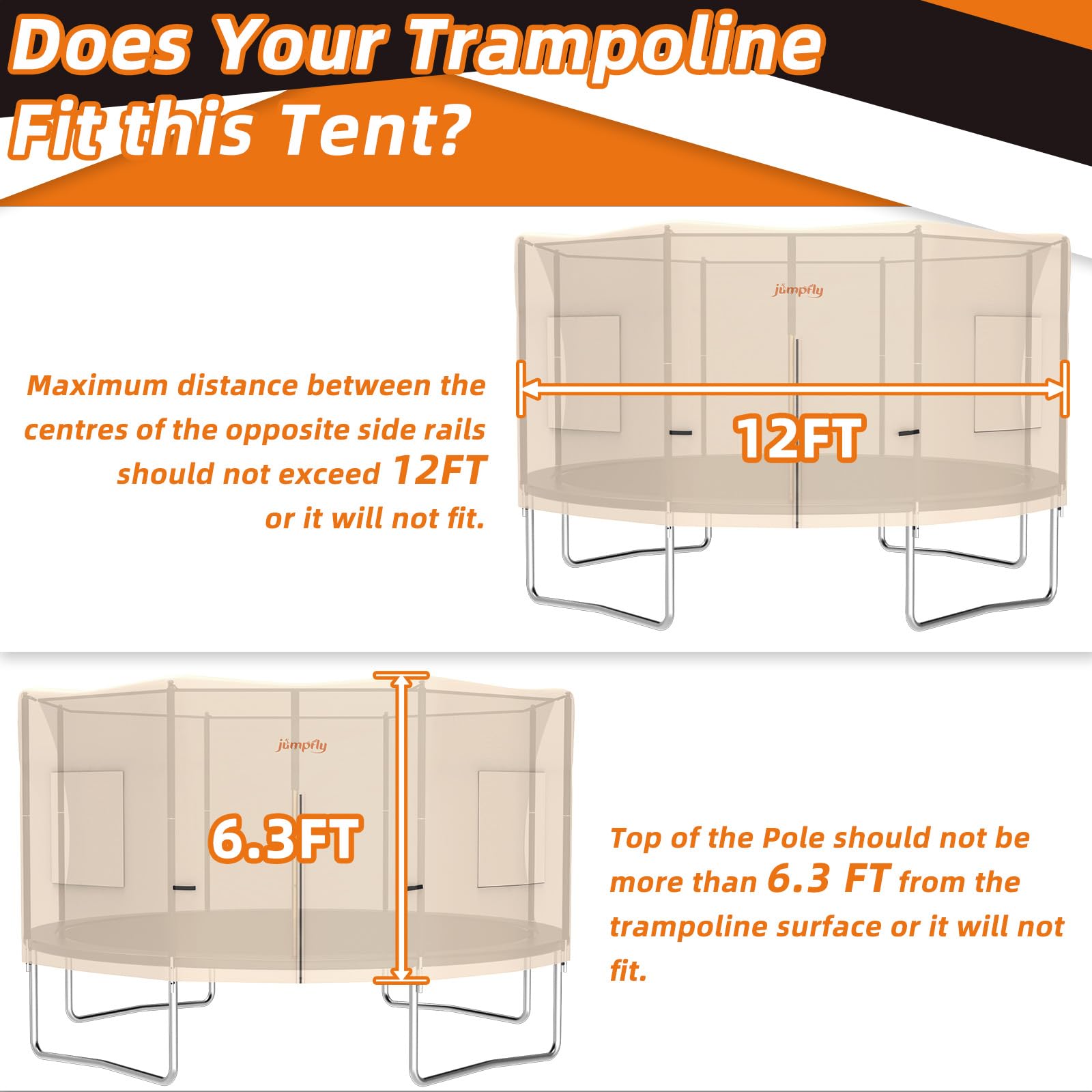 jumpfly 12FT Trampoline Tent for Kids(Tent Only),Fit for 8 Straight Poles Round Trampoline,Trampolien Shade Cover with LED Light,Outdoor Trampolien Accessories Canopy,Anti-Tear,Camping,Lightbrown