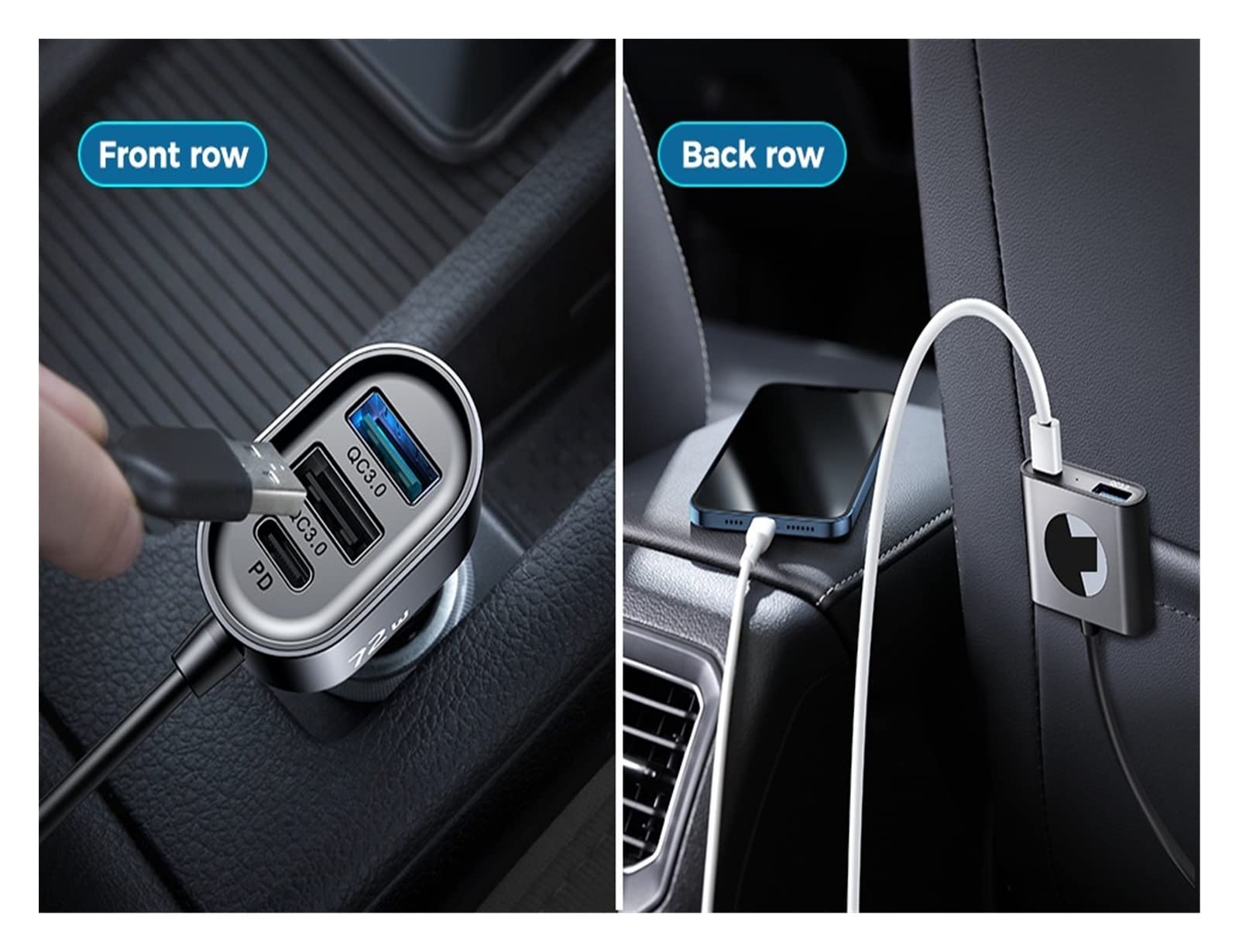 Stacja ładowania, Ładowarka samochodowa USB 72W Super szybkie ładowanie samochodowe PD QC 4.0 PPS 25W typ C wiele portów przejściówka do ładowarki samochodowej do telefonu