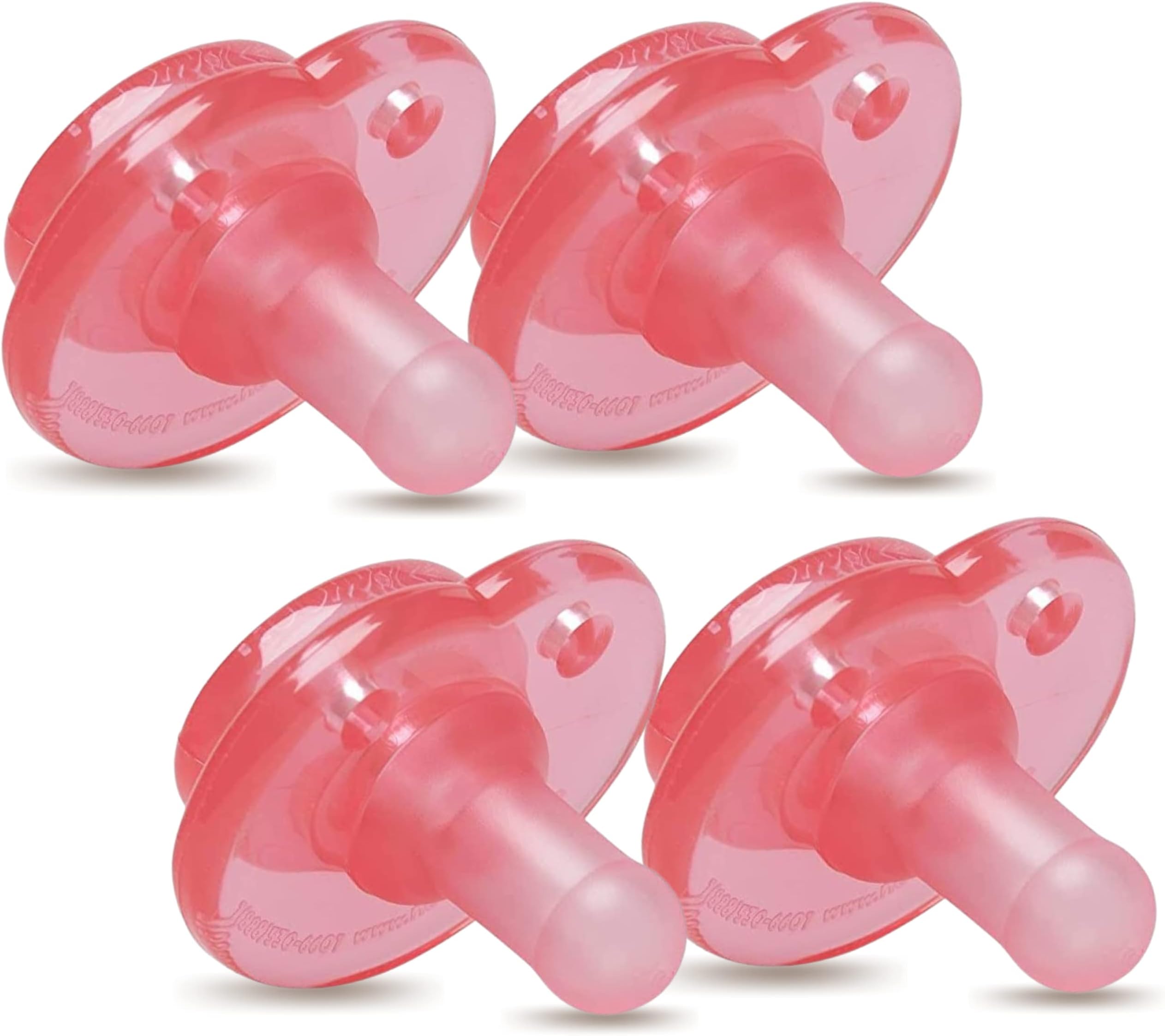 Nookums Pacifier 4 Pack - Orthodontic Single Piece Design - 100% Medical Grade Silicone - BPA Free, Latex Free, Phthalate Free - Paci-Plushies Pacifier Replacement (Pink)