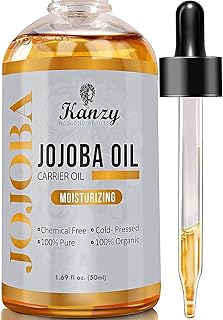 Kanzy Organic Jojoba Oil Cold Pressed 100% Pure 50ml Unrefined Jojoba Oil Hexane Free Carrier Oil for Hair Nails Face Skin & Body Oil