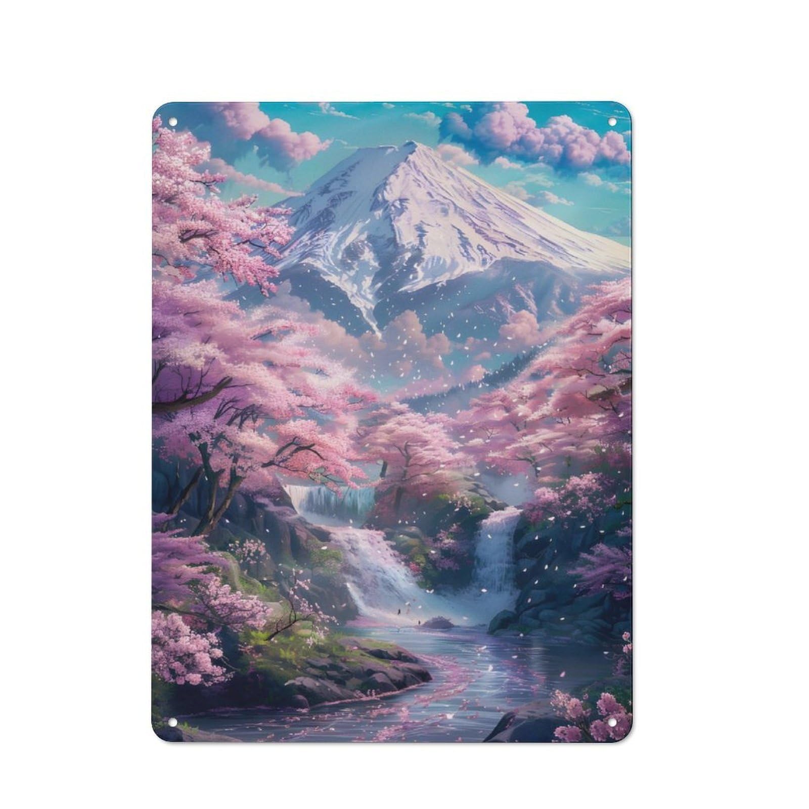 Junmoney Beautiful Fuji Mount Sakur Vintage Metal Sign 40X30cm For Pub Or Café, For Collectors Of Vintage Metal Wall Decor