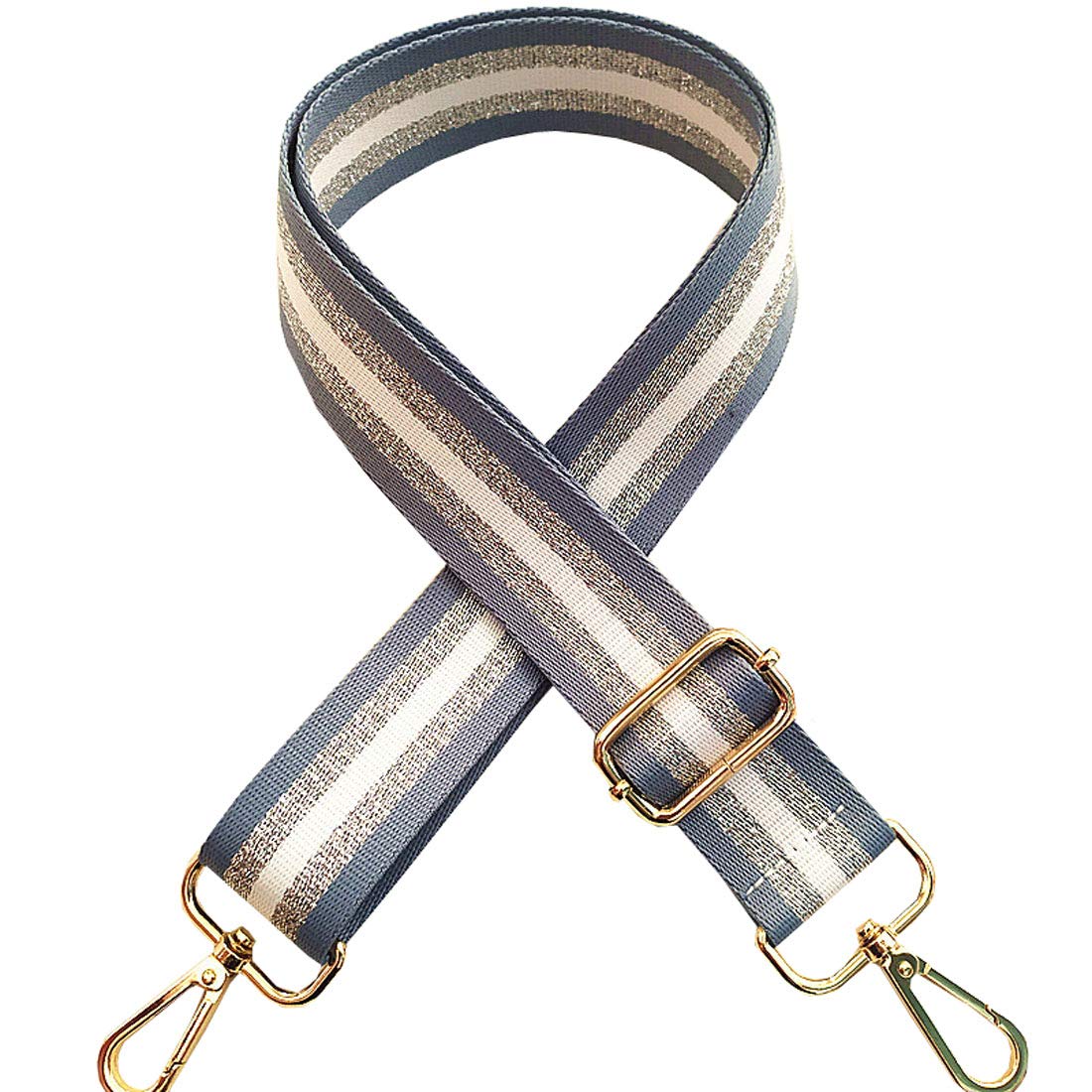 XueXianWomen's Stripe Shoulder Strap Replacement Adjustable Glittery Metallic Silver Straps Belt for Handbag Purse Crossbody Bag (Dusty Blue)