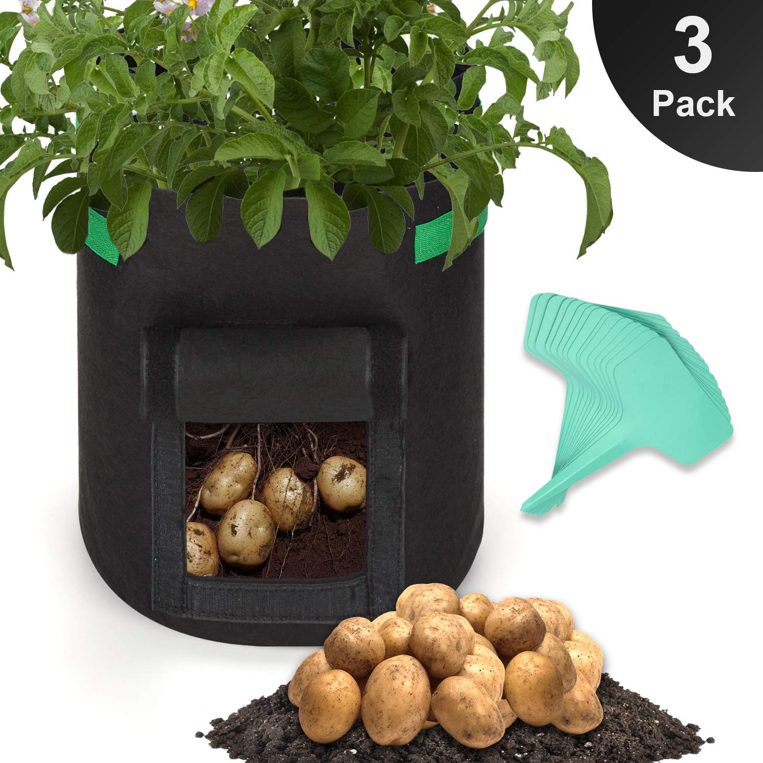 GROWNEER 3 Pcs 7 Gallons Grow Bags Potato Planter Bag with Handles and Access Flap