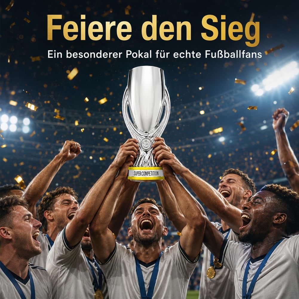 Replik des Europa Supercup Champions Pokal,Sports Sammlerstück | Harz Fußball Trophäe,Fussball League Memorabilia Deko Ausstellungsstück für Büro,Sportsbar, Zuhause, Geschenk für Fußballfans
