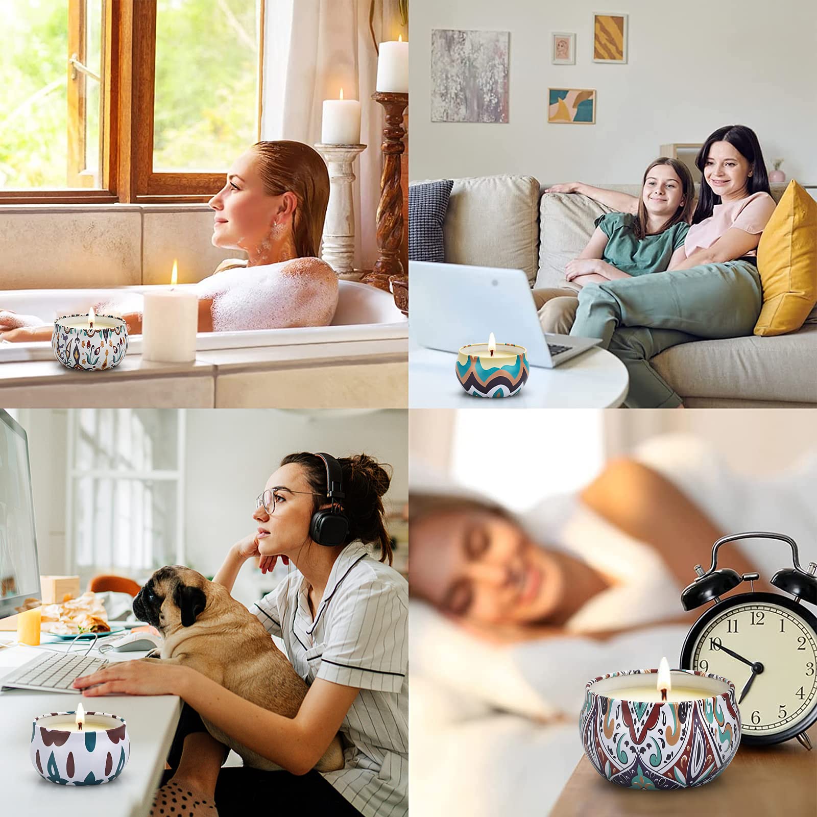 Set Regalo di Candele Profumate, 12 Pezzi di Candele di Cera di Soia per Aromaterapia Fruttata e Floreale per la Casa, Sollievo dallo Stress, Relax, 250 Ore di Durata, Regali di Compleanno per Donne