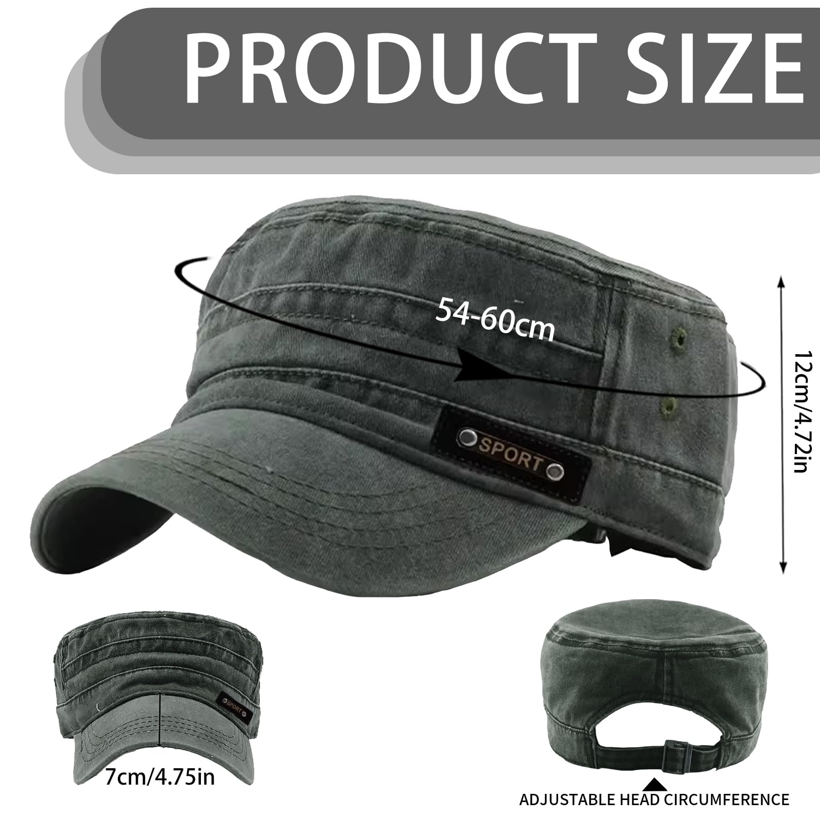 Gorra Militar Unisex, Gorra Militar Vieja Lavada, Adjustable Retro Gorra Plana, Transpirable Viseras Hombre Adecuado para Deportes al Aire Libre, Hombres y Mujeres