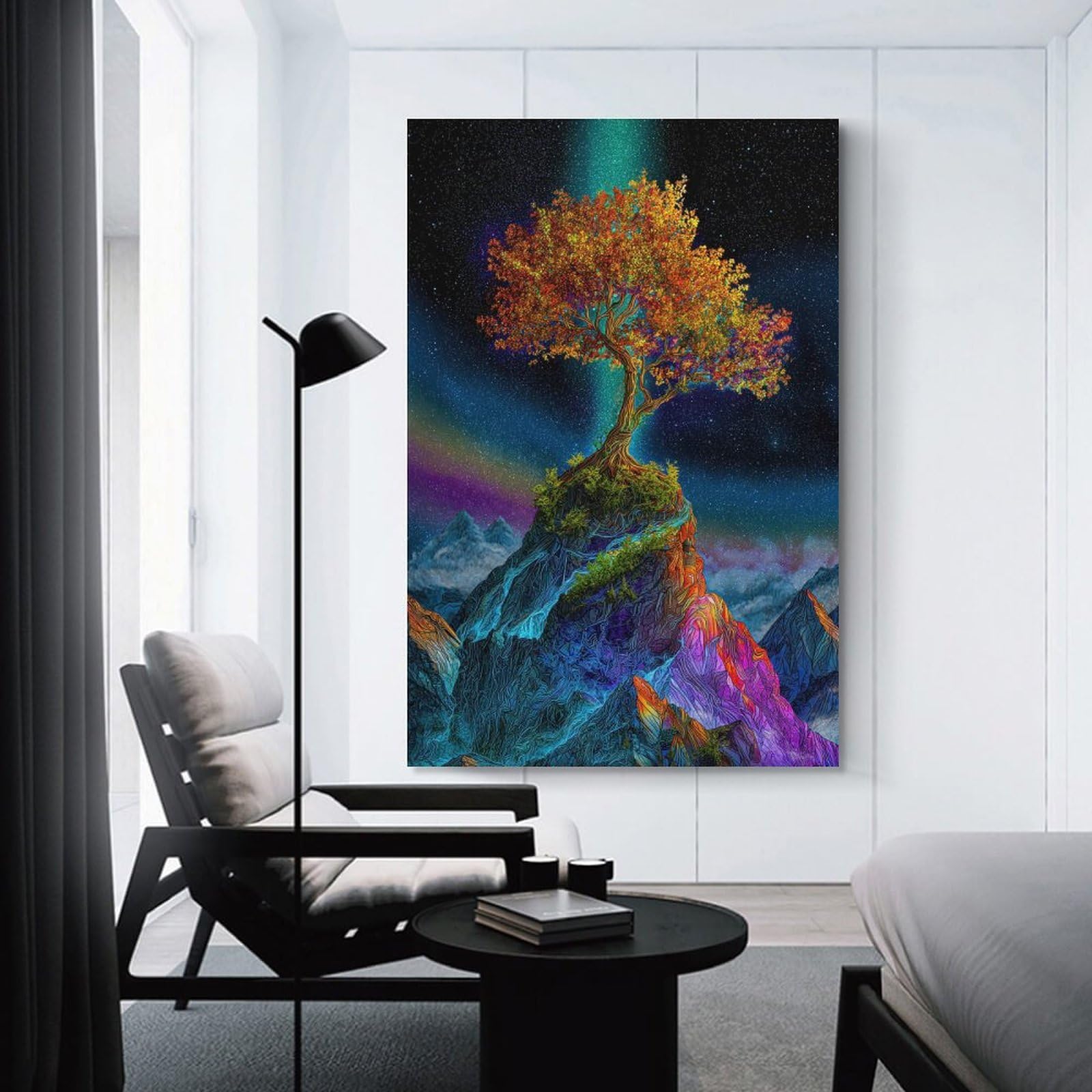 Junmoney Wall Art Print Fantasy Tree on Mountain Peak, 08x12inch(20x30cm), for Hallway, Bedroom Or Modern Interiors, Thoughtful Wall Decor for Art Lovers