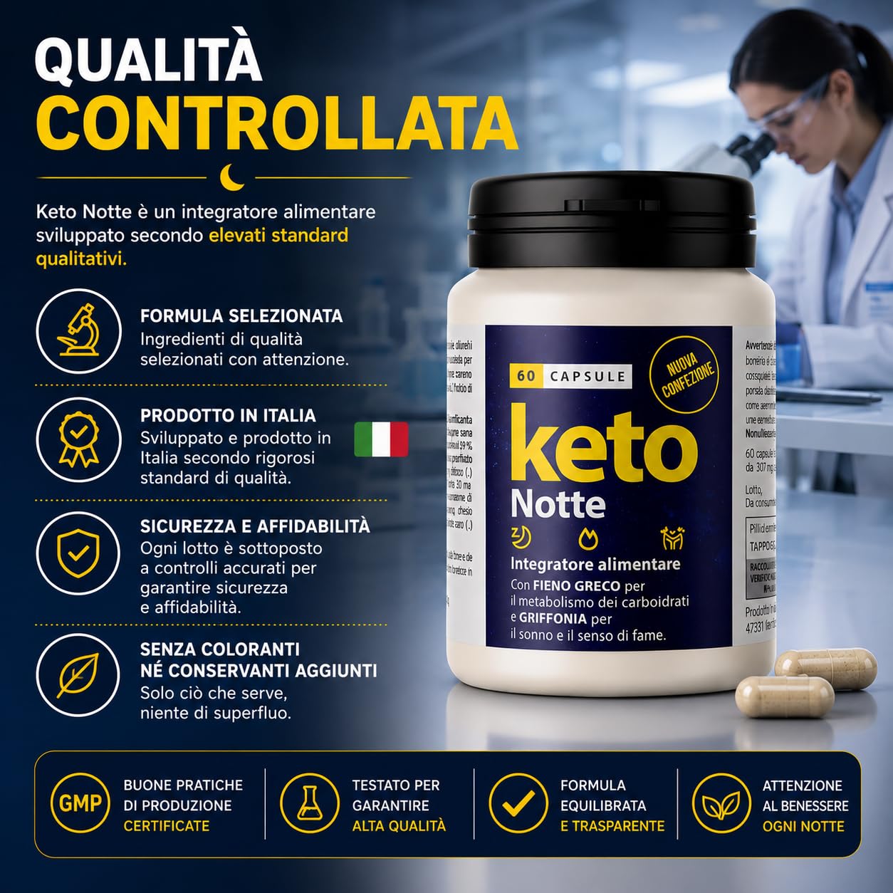 Keto Notte Integratore Alimentare Notturno 120 Capsule da 500mg | Supporto Dieta e Benessere Notturno, Con Griffonia, Con Matè, Con Trifoglio Rosso