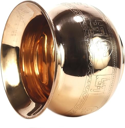 Miniatura 2 de ASHIRWAD Kalash Lota en relieve de cobre puro para oración Pooja con Om Swastik Signs Arti Puja Pot para nuevo hogar (15.2 fl oz)