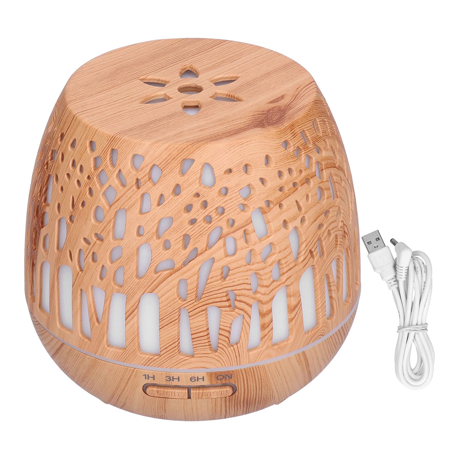 lyrlody Diffuseur d'arômes 400 ML, Diffuseur d'huiles Essentielles PP ABS Grain de Bois, Prise USB avec Brume Silencieuse 36 DB, Lumière 7 Couleurs, Minuterie 8 Heures pour Chambre à Coucher,