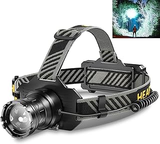 JAY-PARK 2025 Nouveau Lampe Frontale 100000 Lumens Rechargeable - Zoom Variable, IPX7 Étanche, Commande Tactile - Idéal pour Course à Pied, Pêche, Camping, Promenade de Chien (Noir)