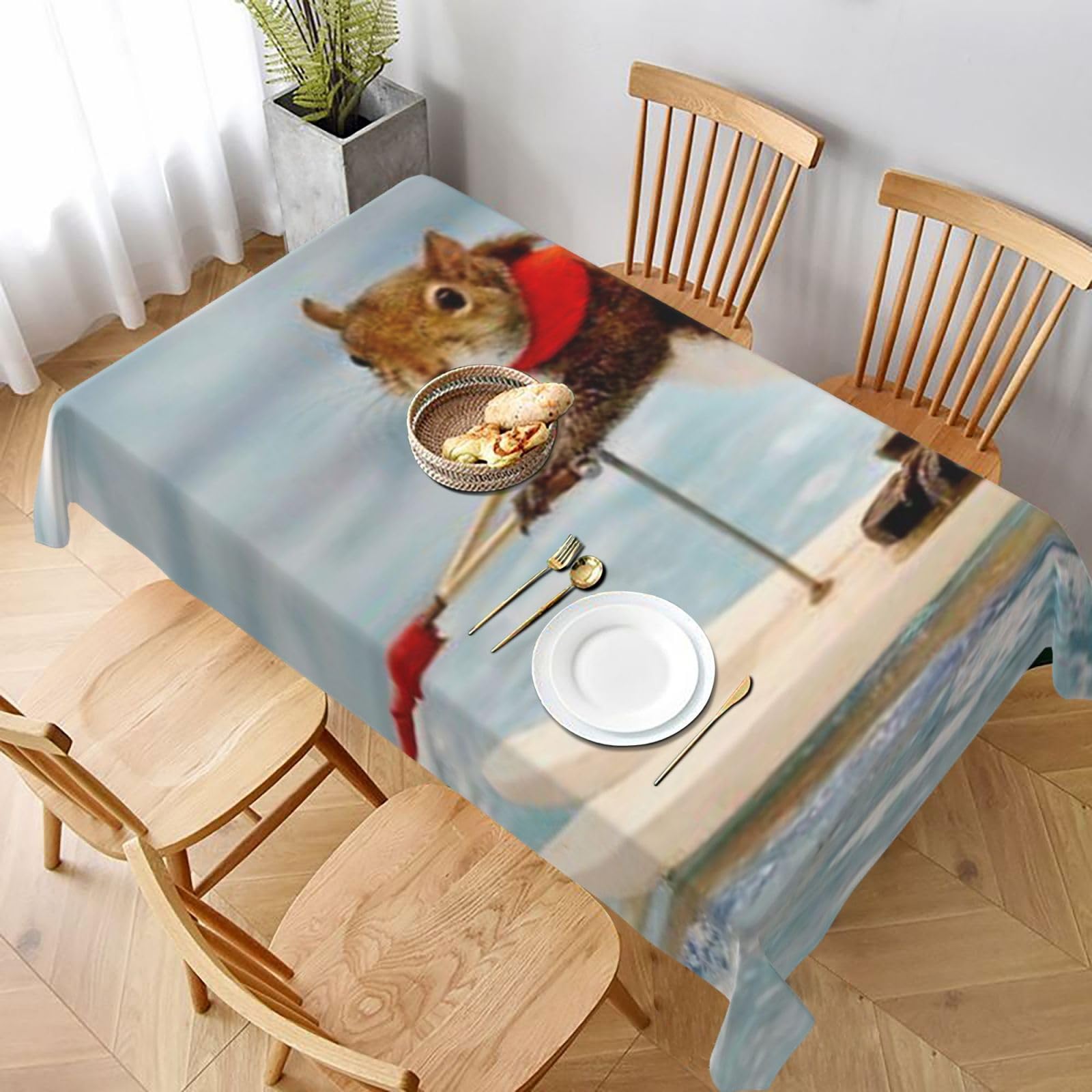 BNVSADC Water Skiing fox Squirrel Printed Rectangle Tablecloth 228x152 CM, Water Resistant Polyester Table Cloth Decorative Fabric Table Covers for Kitchen Dining Table Parties Camping