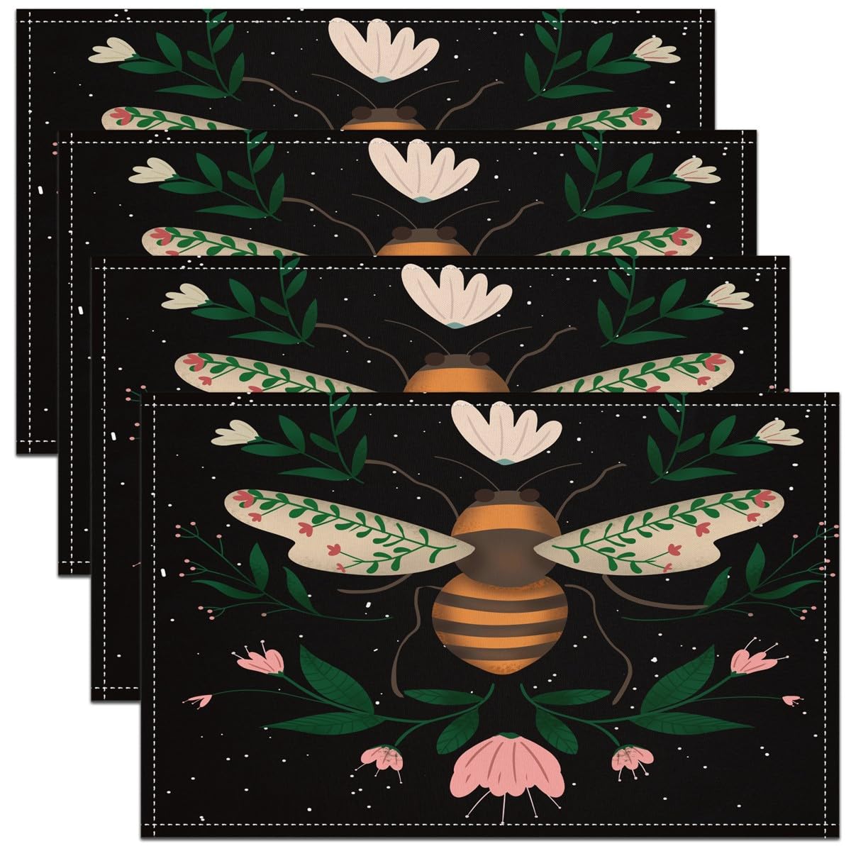Homemissing Multicoloured 31 Bee Placemats Set Of 4 Kids Bee And Floral Placemats For Dining Table Indoor Outdoor Kitchen Flowers Animal Table Mats Placemat Pink Green Table Place Mats Kitchen Dining Table 45X30cm