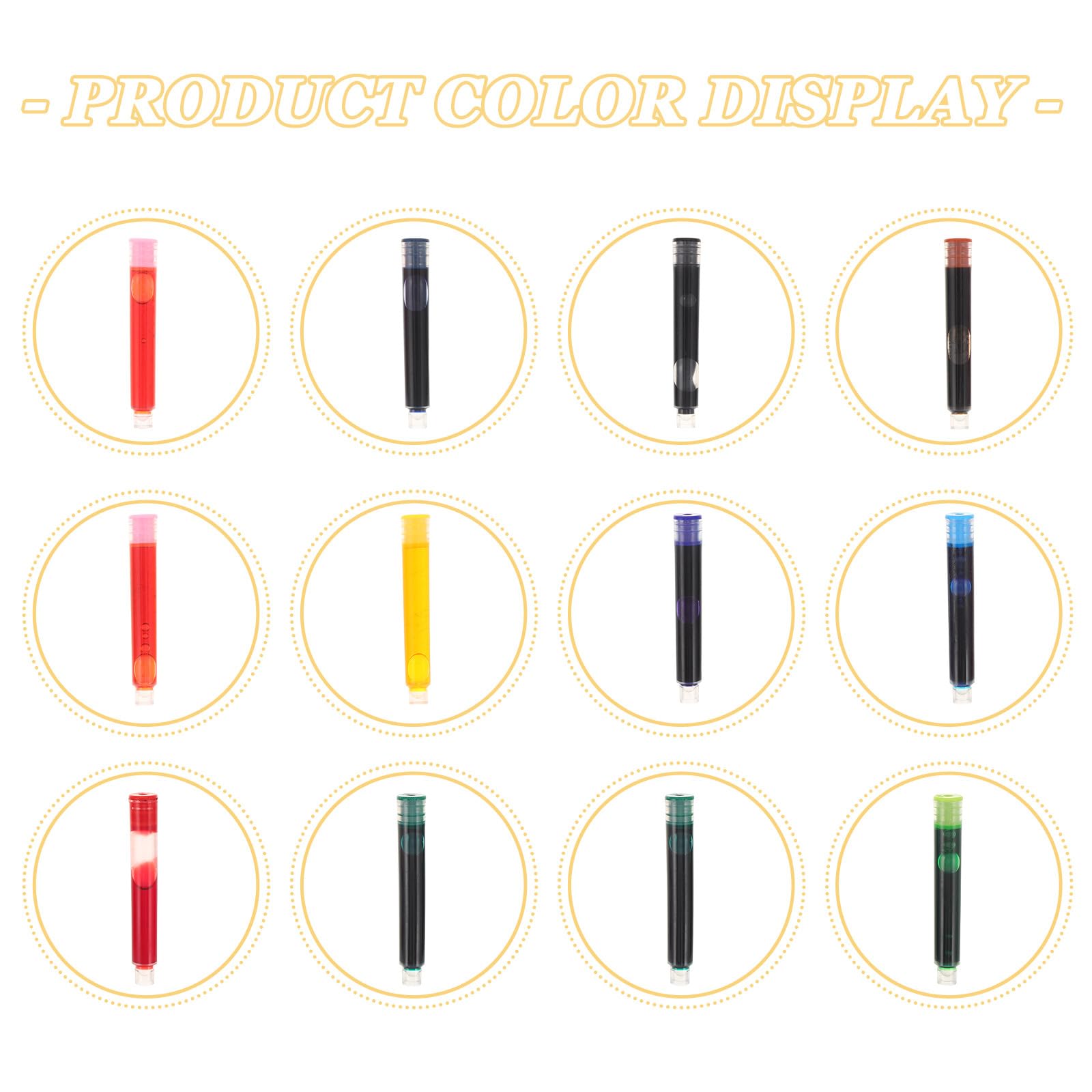 240 recharges d'encre pour stylos-plumes 3,4 mm, 12 couleurs. Accessoires pour stylos-plumes rechargeables, idéaux pour les études et l'écriture en classe.