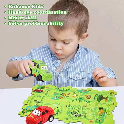 Miniatura 6 de Juego de rompecabezas de coches de pista  Pistas de coche DIY tablero educativo de rompecabezas para niños con vehículo eléctrico de juguete para