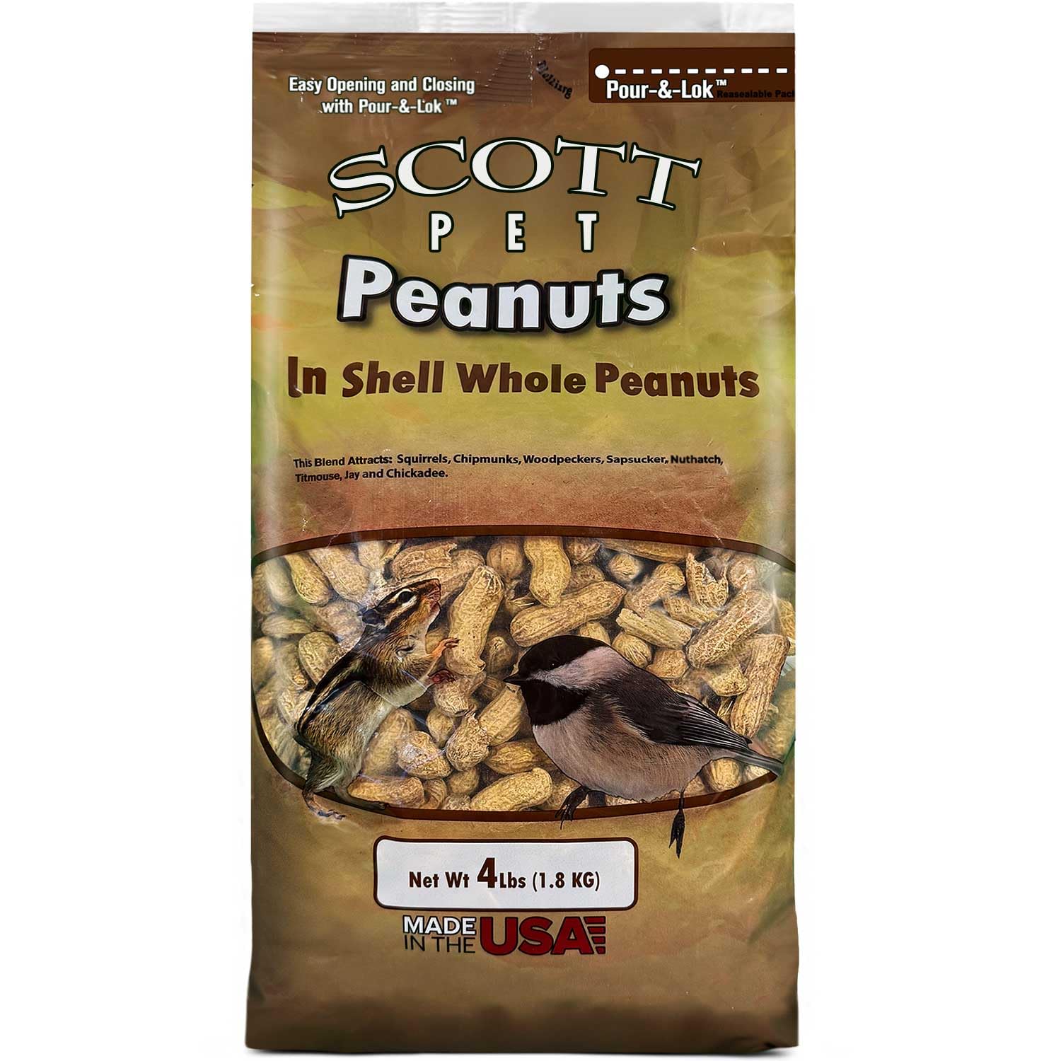 Scott Pet Wild Bird Seed, Whole Peanuts, 4 lbs Bag, Feed, Great Source of Protein and Fiber, Peanuts for Outside Wild Birds