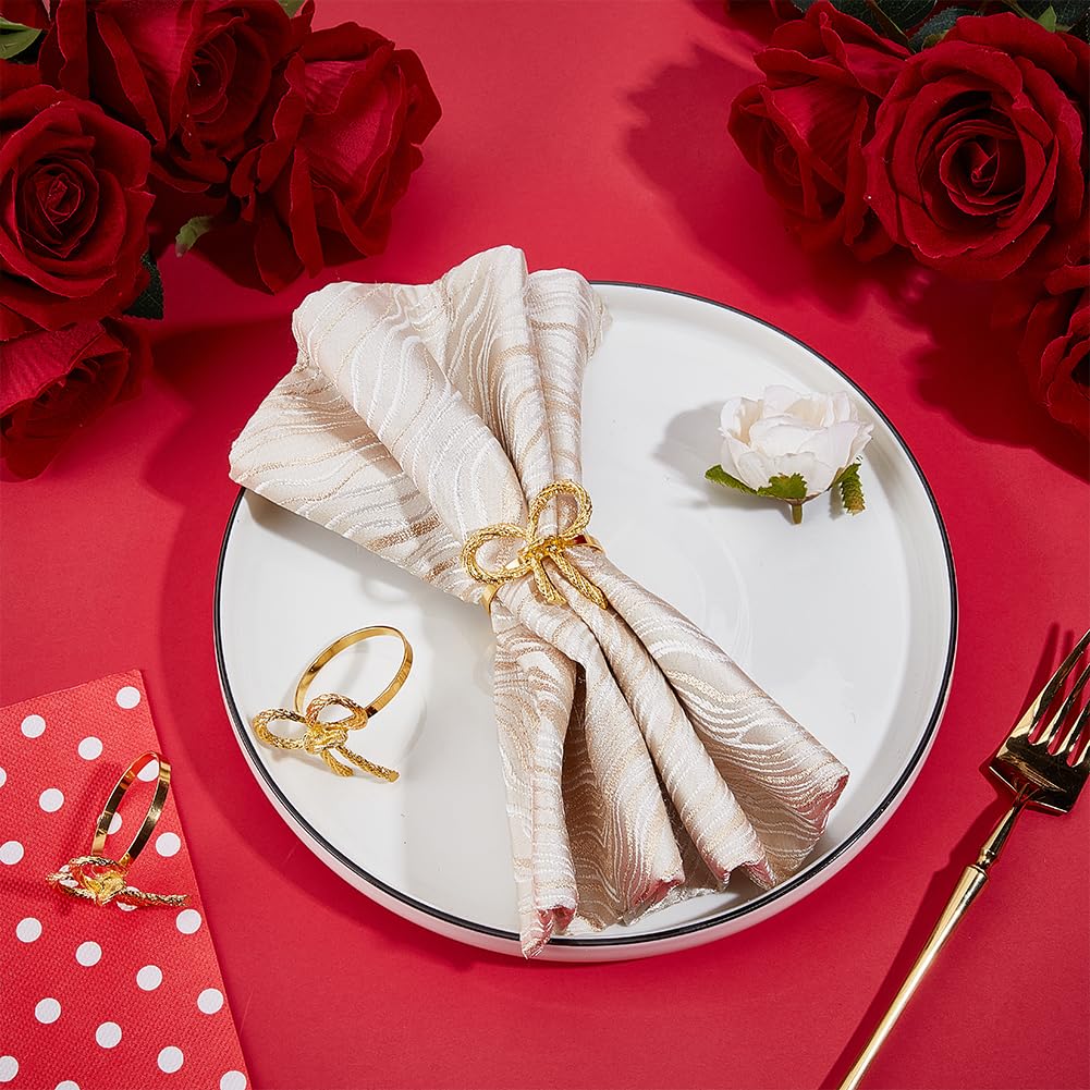 Lot de 60 ronds de serviette en forme de nœud doré en métal pour mariage, Thanksgiving, Noël, Saint-Valentin, banquet, fête d'anniversaire
