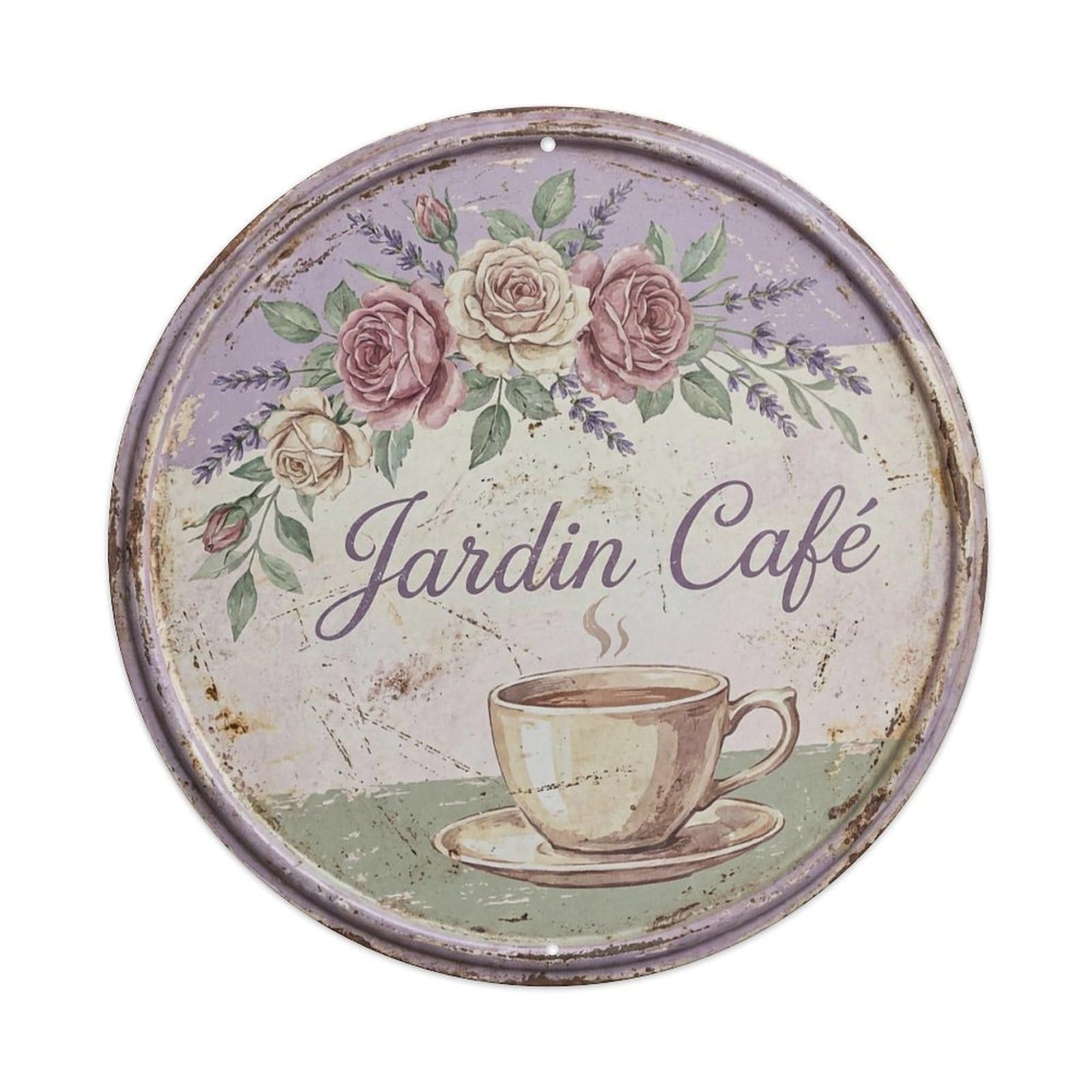 Floral Romantic Kitchen Cafe Metal Tin Sign Plaque Wall Decor for Cafe, Club, Garden Round Metal Poster 8x8Inch
