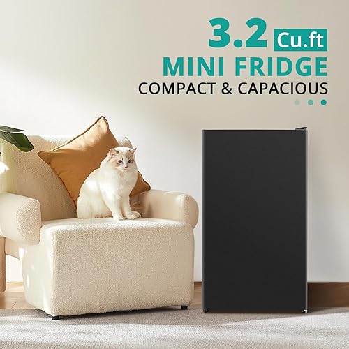 Miniatura 3 de Refrigerador pequeño de 3.2 pies cúbicos con una sola puerta, mini refrigerador para dormitorio, oficina, dormitorio, cocina, debajo de la encimera,