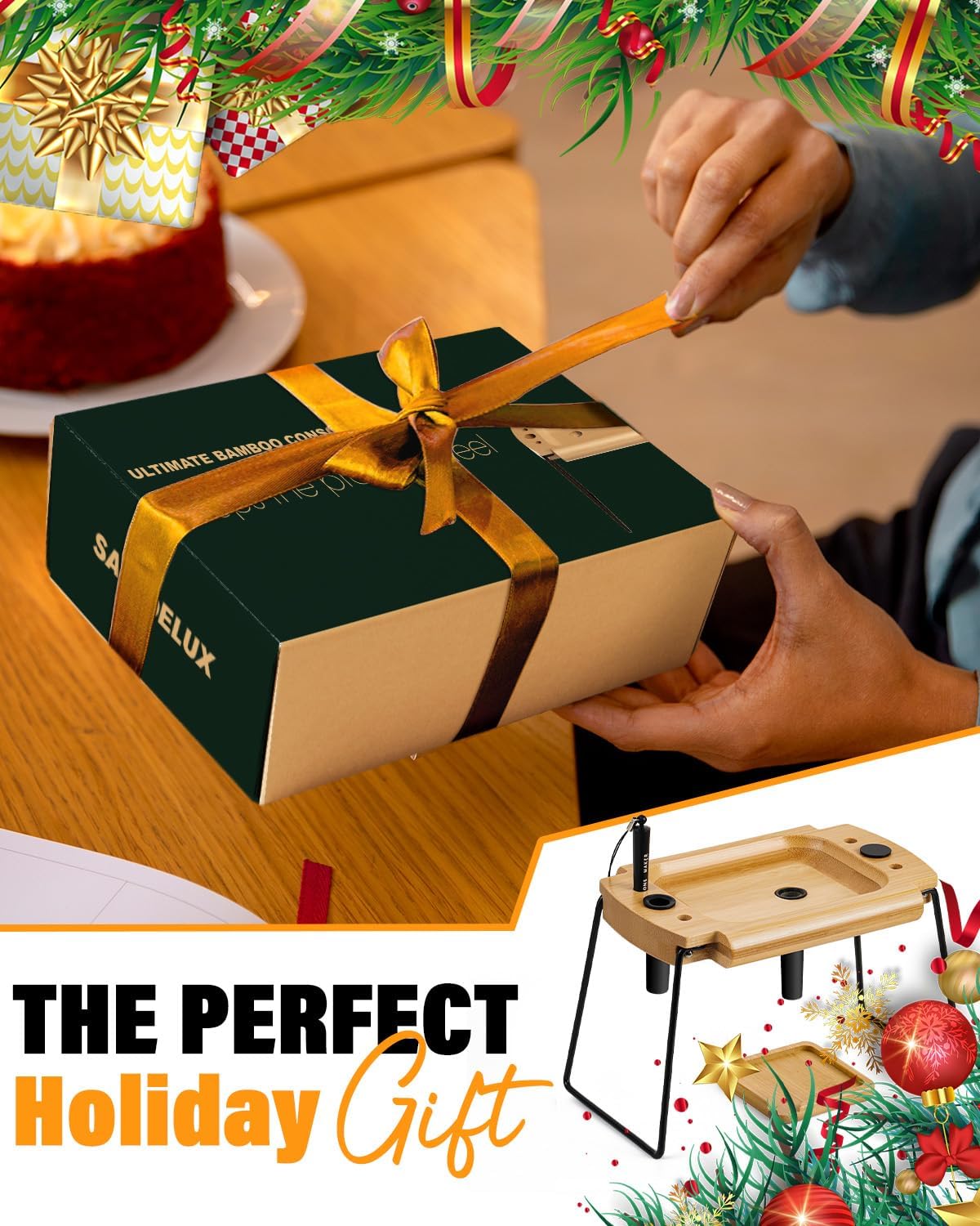 Foldable Wooden Rolling Tray Set with Cone Loader, Cone Filler - Rolling Tray with Cones Loader, Complete Rolling Tray Kit with Smell Proof Tube & Pre-Roll Machine(Brown-Single Hole)