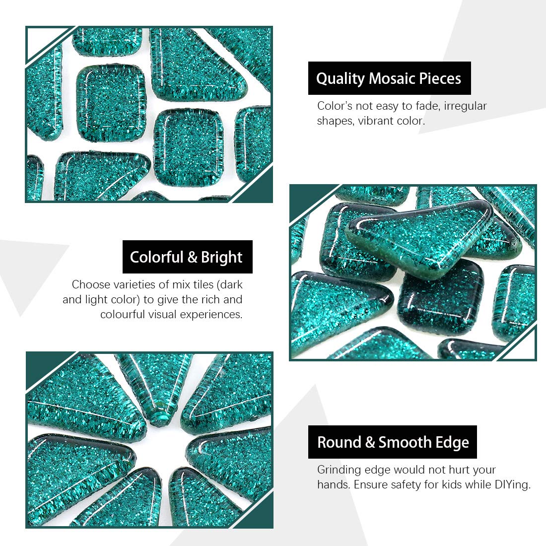 Hilitchi 1lb Assorted Stained Glass Mosaic Tile Mixed Shapes and Colors Glass Pieces for DIY Crafts Plates, Picture Frames - Image 4