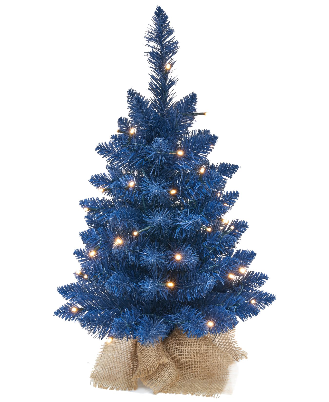 Tetebow Tabletop Christmas Tree Artificial 24 inches Prelit Battery Operated Timer Light Up Navy Blue Xmas Tree for Table Desk Home Christmas Decorations