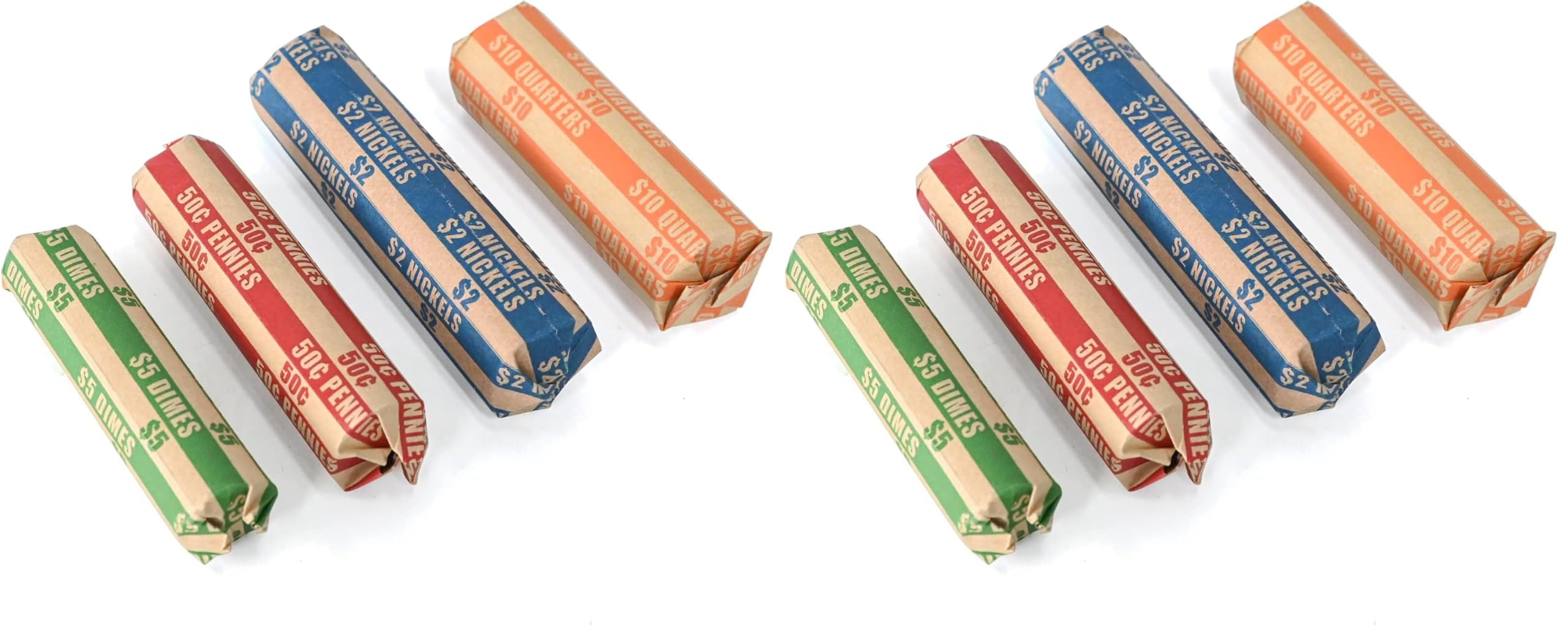DGBDPACK 125 Assorted Flat Coin Wrappers, 25 Dimes, 25 Nickels, 25 Pennies, 50 Quarters Convenient Pack (Pack of 2)
