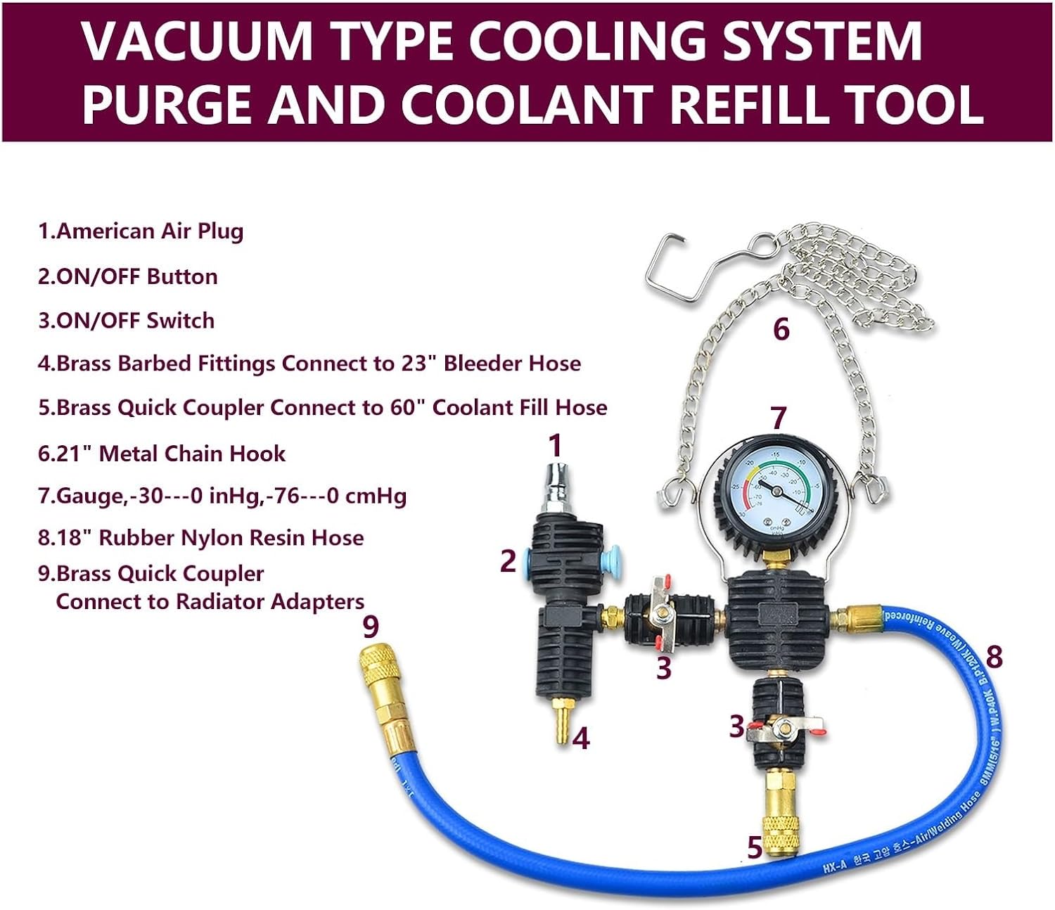 Universal Auto Coolant Vacuum Kit Cooling System Radiator Set Refill Tool Test
