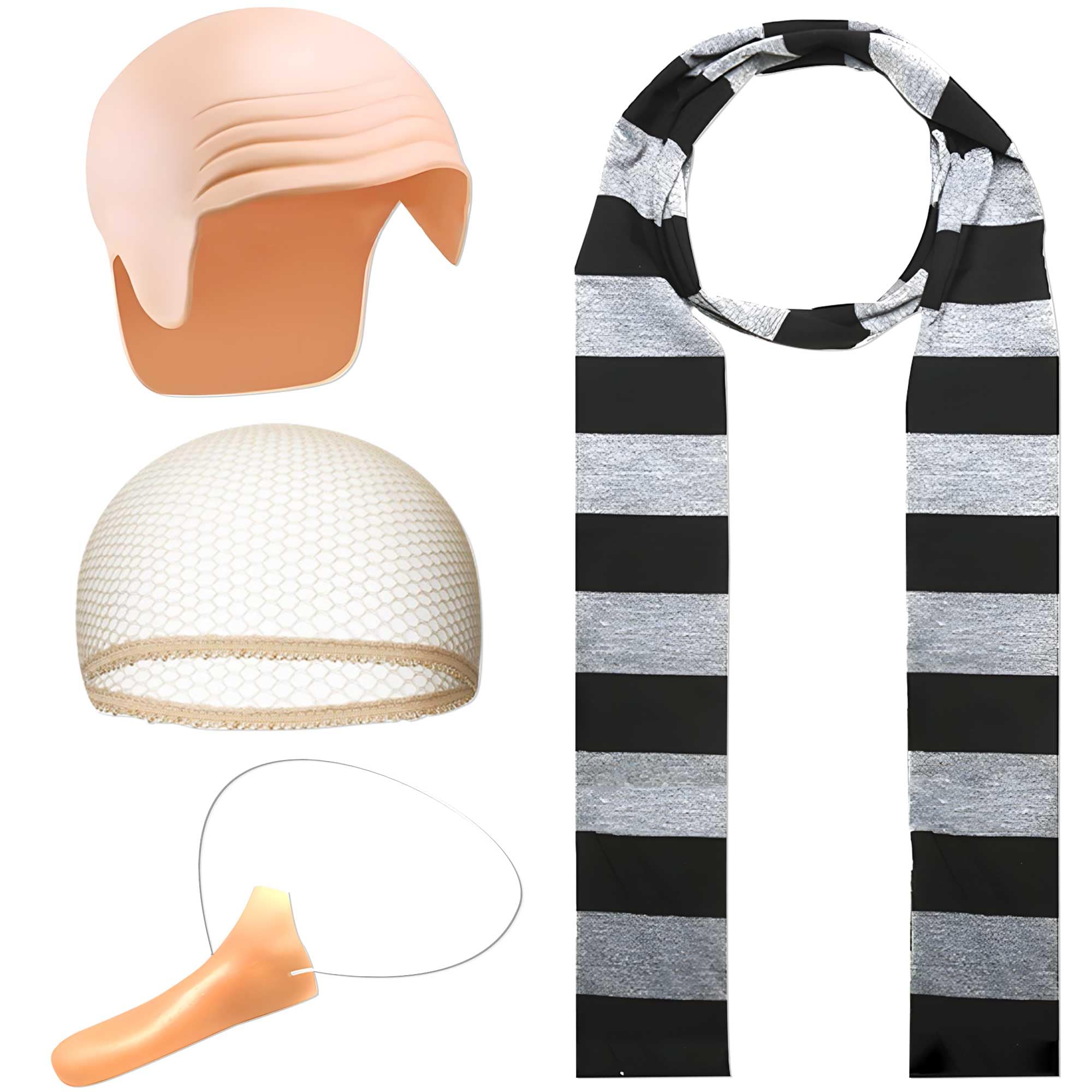 BACH AND BOOZY Yellow Costume Cosplay Fancy Dress Adults World Book Day Fancy Dress World Book Day Costumes Bald Cap Striped Scarf Long Nose Storybook Character Outfit Men's Women's Costume