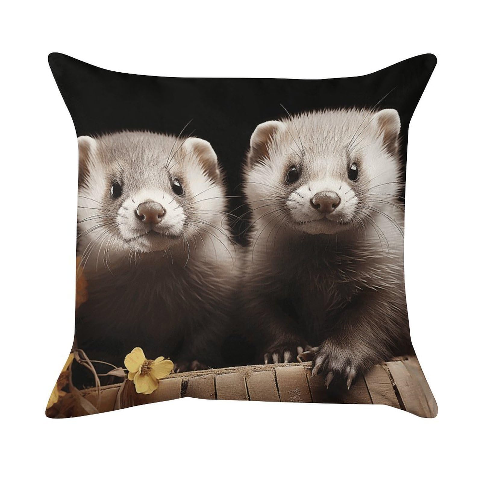 FekiLoot Ferrets Pillow Covers Luxury Velvet Square Pillowcases Throw Pillows Case with Invisible Zipper Decorative Velvet Cushion Covers Ultra Soft Lumbar Pillow Shells
