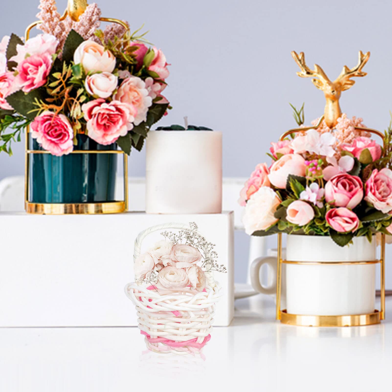 HANABASS 30pcs Handheld Woven Basket Decorative Rattan Flower Basket for Decor Photography Props Rustic Storage