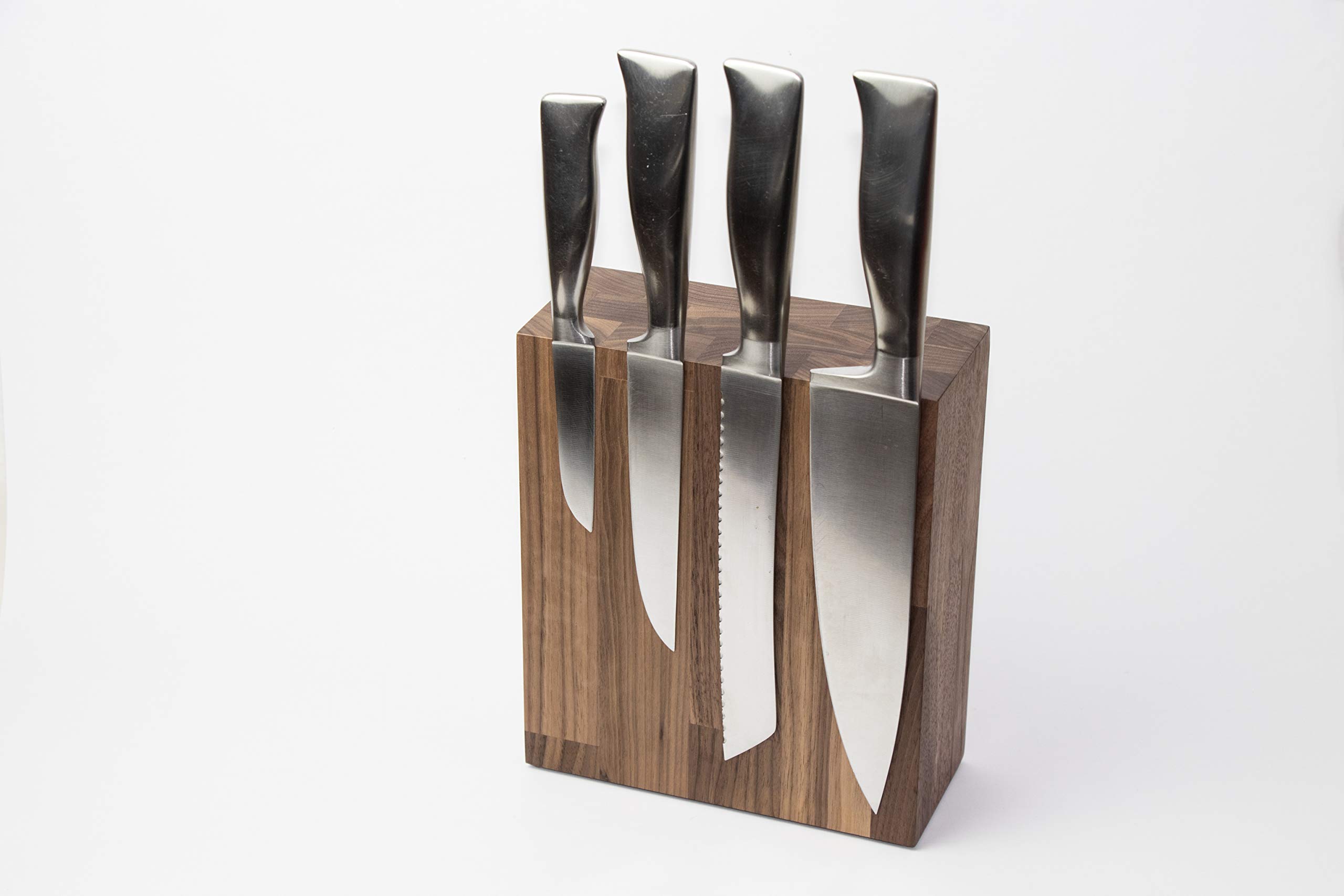 Messerblock BLOQ 701 unbestückt | Magnetblock Holz für 8 Messer | Nussbaum Messerleiste | Magnetleiste 21x18x8 cm