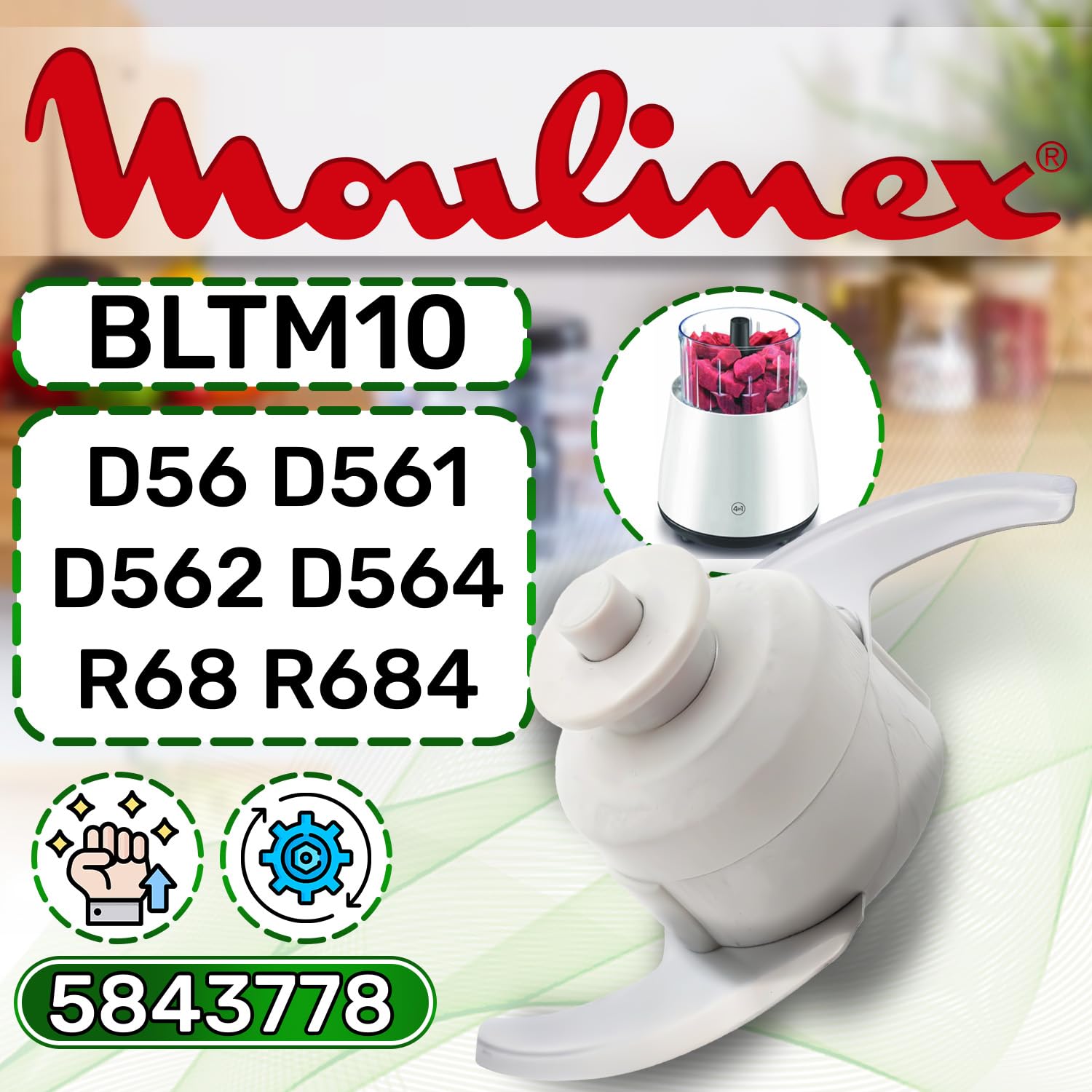 ONIX TECH Coltello con Codice Originale 5843778 per Moulinex Moulinette BLTM10 D56 D561 D562 D564 R68 R684 - Garanzia di 5 Anni
