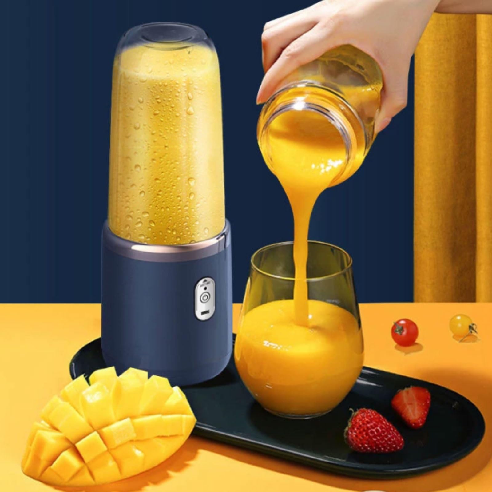 Plastikowy przenośny blender wygodny 6-ostrzowy przenośny blender osobisty elektryczny ładowany idealny do mieszania 400 ml (niebieski)
