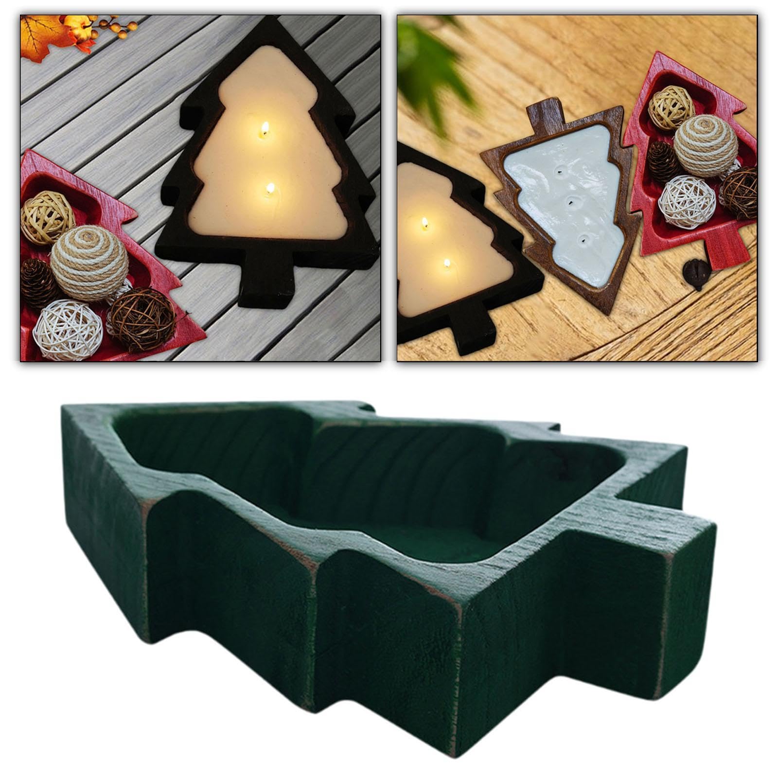 Bandeja de madera para servir árbol de Navidad, plato de aperitivos para frutas y golosinas, decoración festiva, cuenco verde perfecto para fiestas y reuniones
