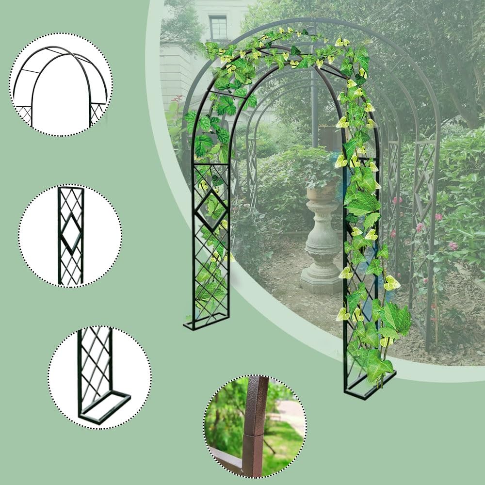 Pergolato da Giardino Alto 230 cm, Archi da Matrimonio per Cerimonie all'aperto, Traliccio in Metallo per Piante rampicanti, Rose, Facile da Montare (Verde, 220x230 cm/7,2 Piedi x 7,5 Piedi)