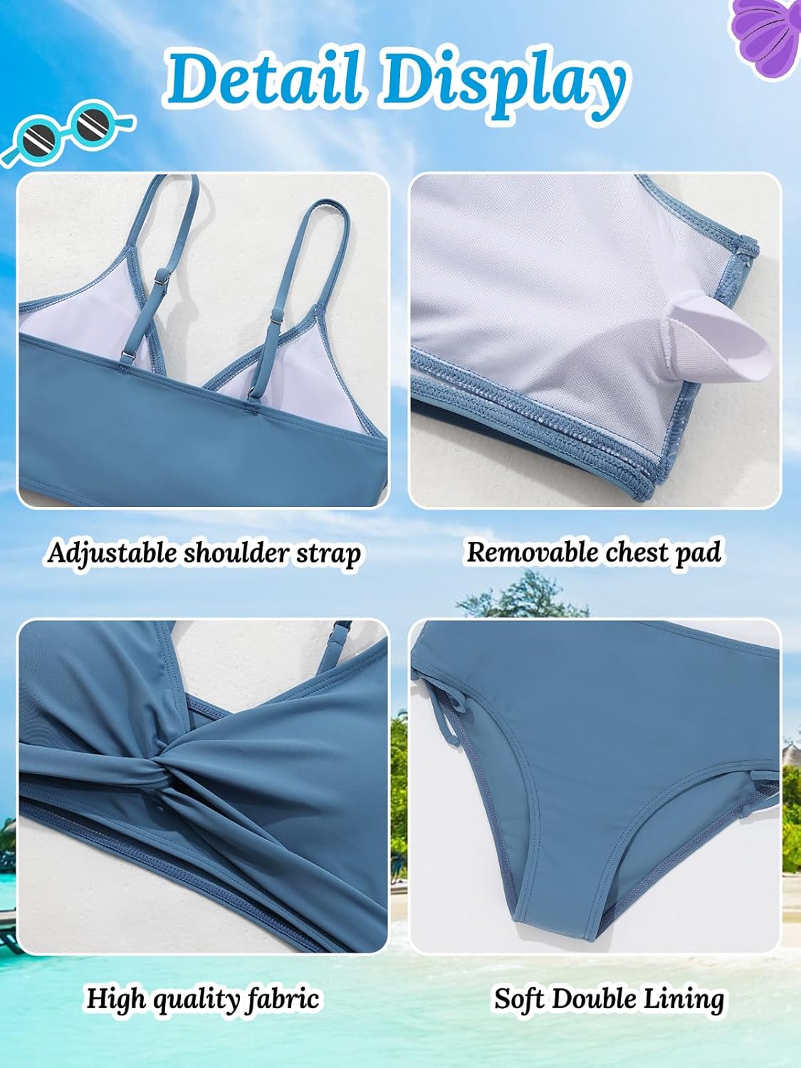 Girls Swimsuit with Skirt Twist Cross Bikini Set Teen Girls Swimming Bathing Suit with Adjustable Shoulder Straps