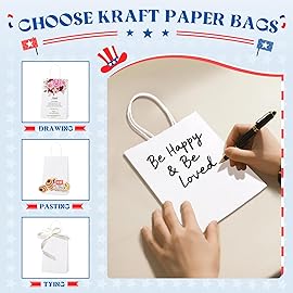 MESHA 100 Pack White Gift Bags 8x4.25x10.5 Inch Kraft Paper Bags with Handles Bulk Craft Bag Medium Size for Wending Birthday Party Favor Retail Merchandise Bag