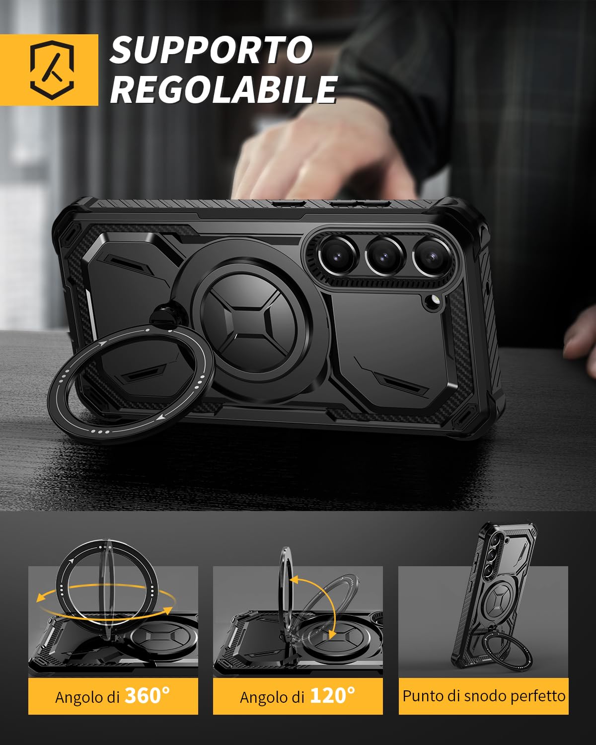 Lanhiem Cover per Samsung S25, Magnetica con Anello, Antiurto Militare Indistruttibile, Protezione Completa del Corpo a 360°con 2 Vetro Temperato, Custodia per Samsung Galaxy S25 5G, Nero