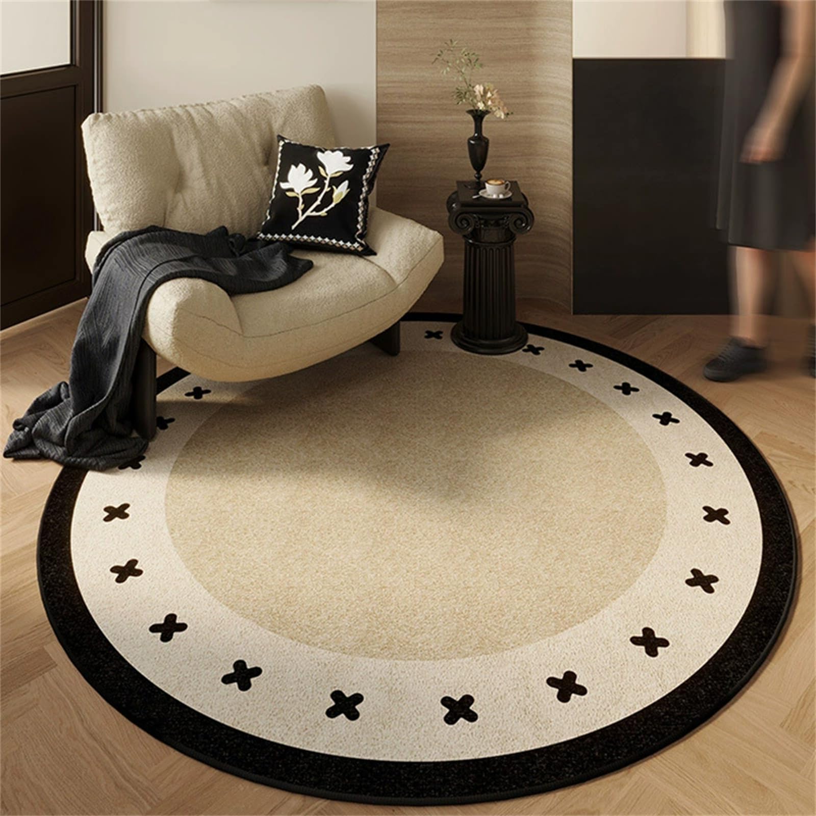 Hearda Simple Black Beige Texture Decorations Rugs Living Room Non-Slip Round Large Rug 60-140cm, Velvet Washable Carpet Rugs, for Bedroom Kitchen,Living Rooms, Corridors (Light Brown,80cm) — image 1