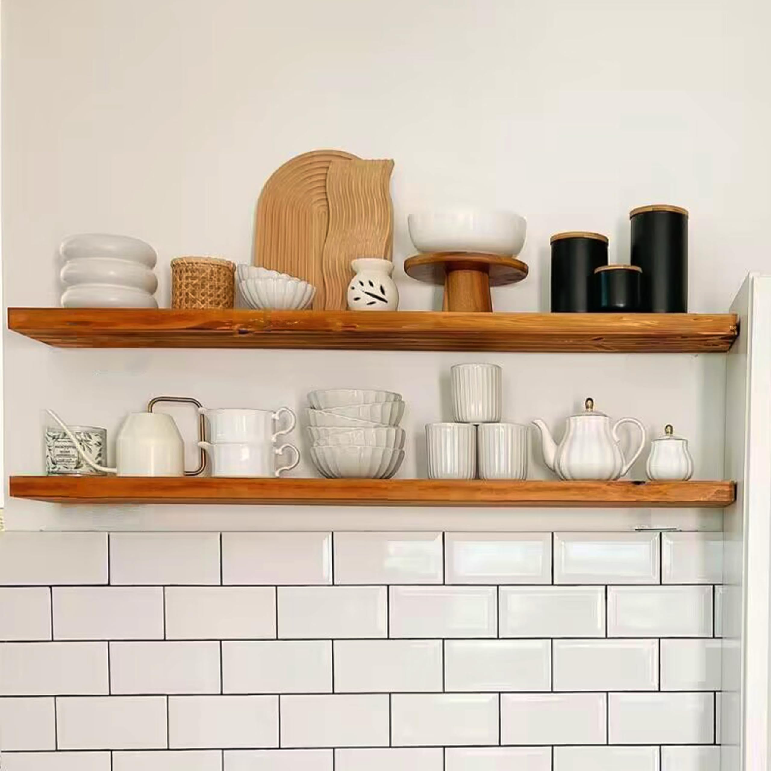 IEO 36 inch Long Wooden Floating Shelves for Wall,Honey Oak Natural Wood Wide Floating Wall Shelves Kitchen Bar Shelf for Living Room,Bedroom, Bathroom,Kitchen, Laundry Room, Set of 2